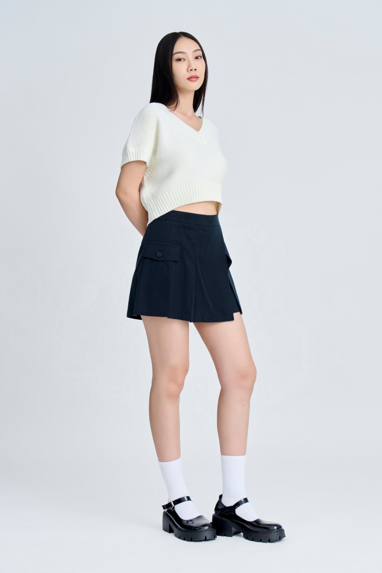 Pleated Skort - Navy