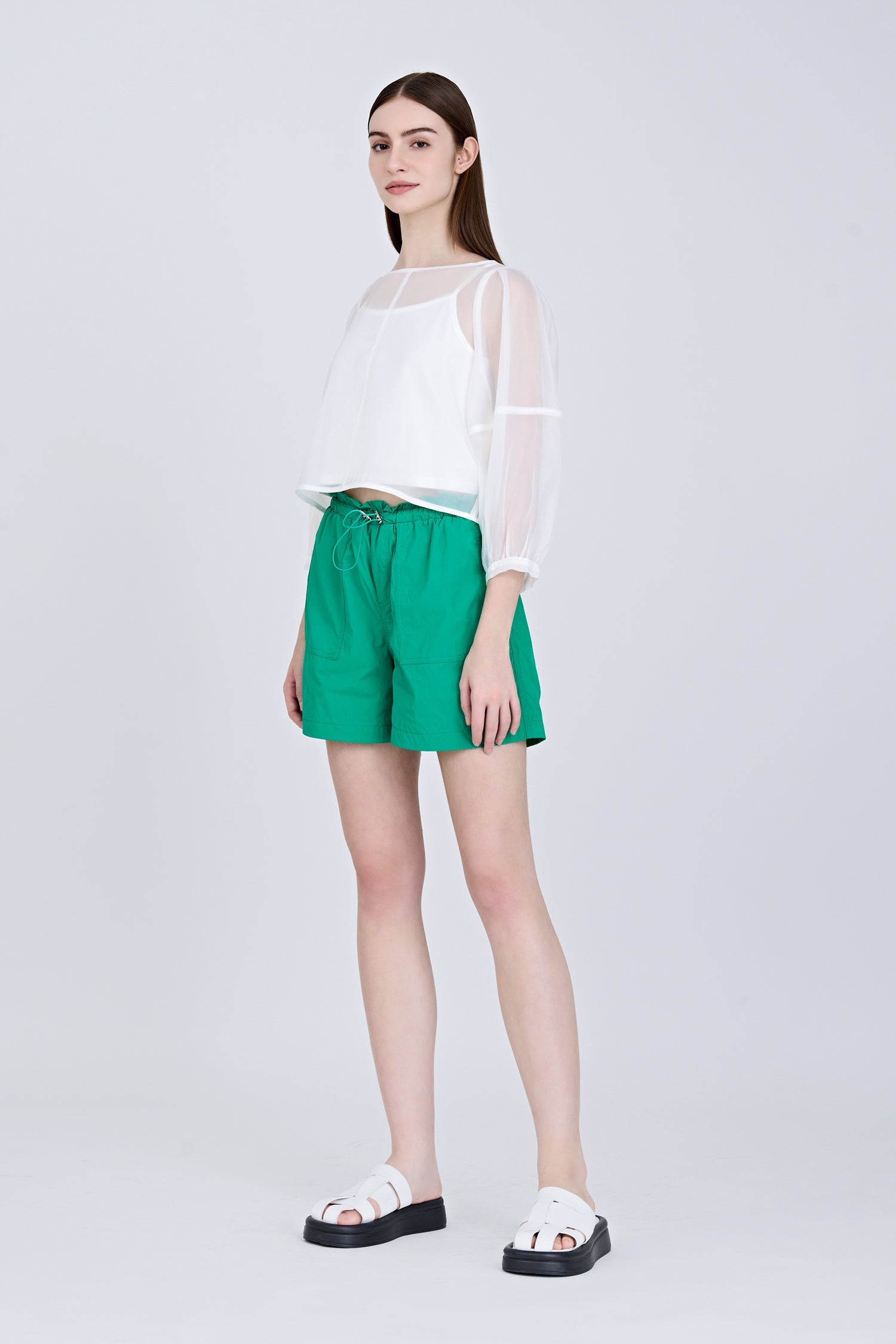 Drawstring Paperbag Shorts - Green