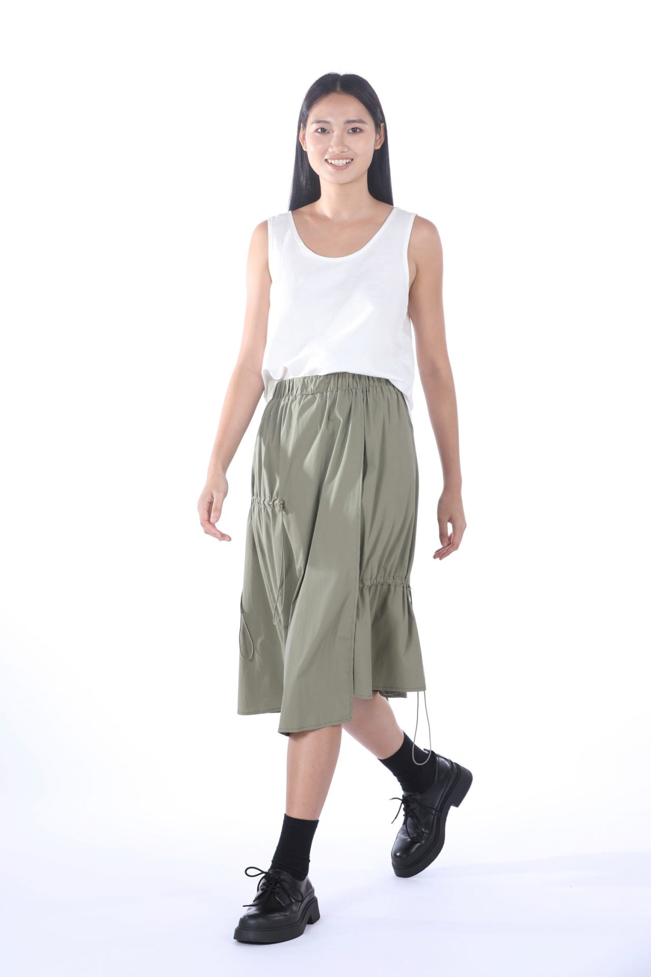 Asymmetric Drawstring Skirt - Army Green