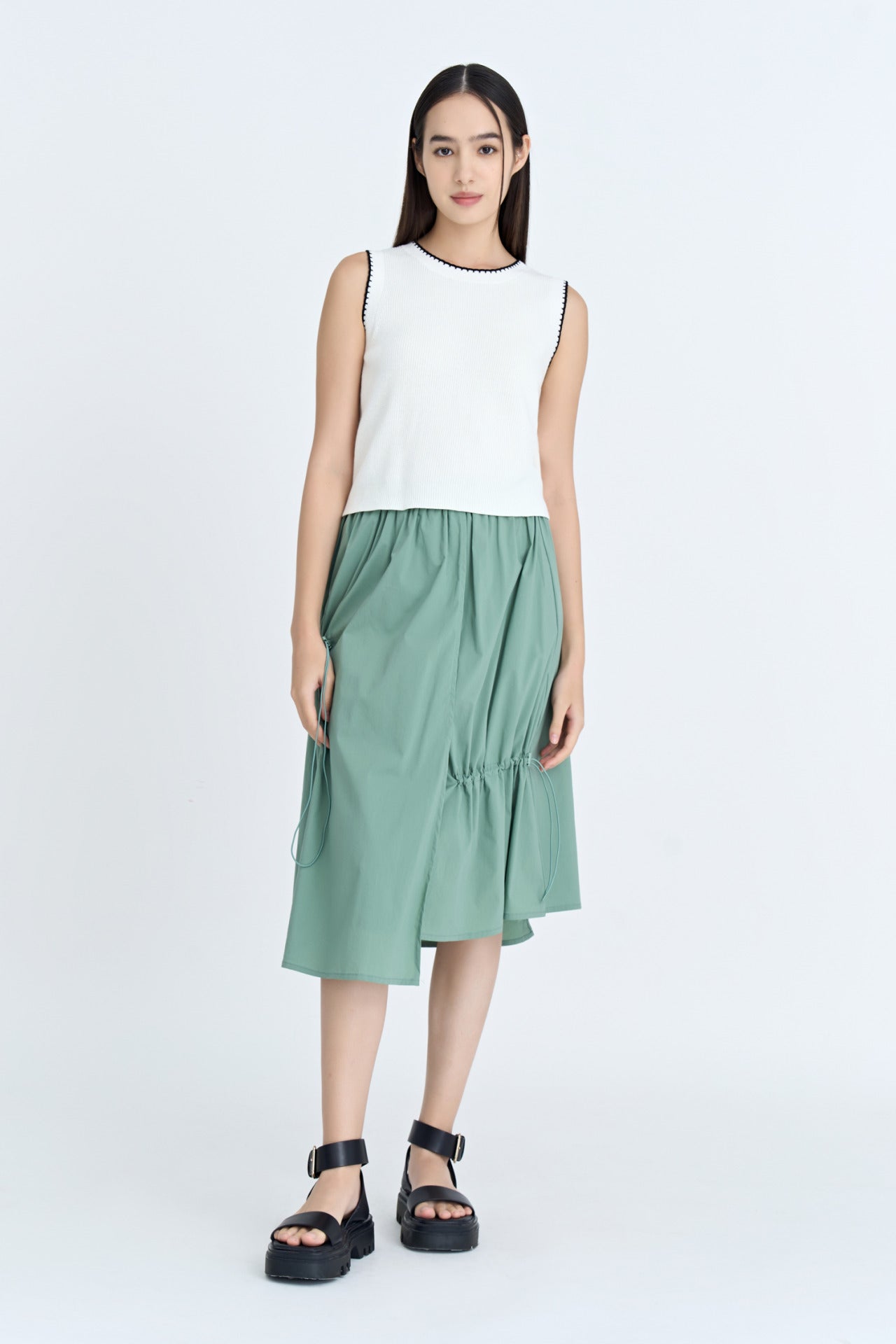 Asymmetric Drawstring Skirt - Forest Green