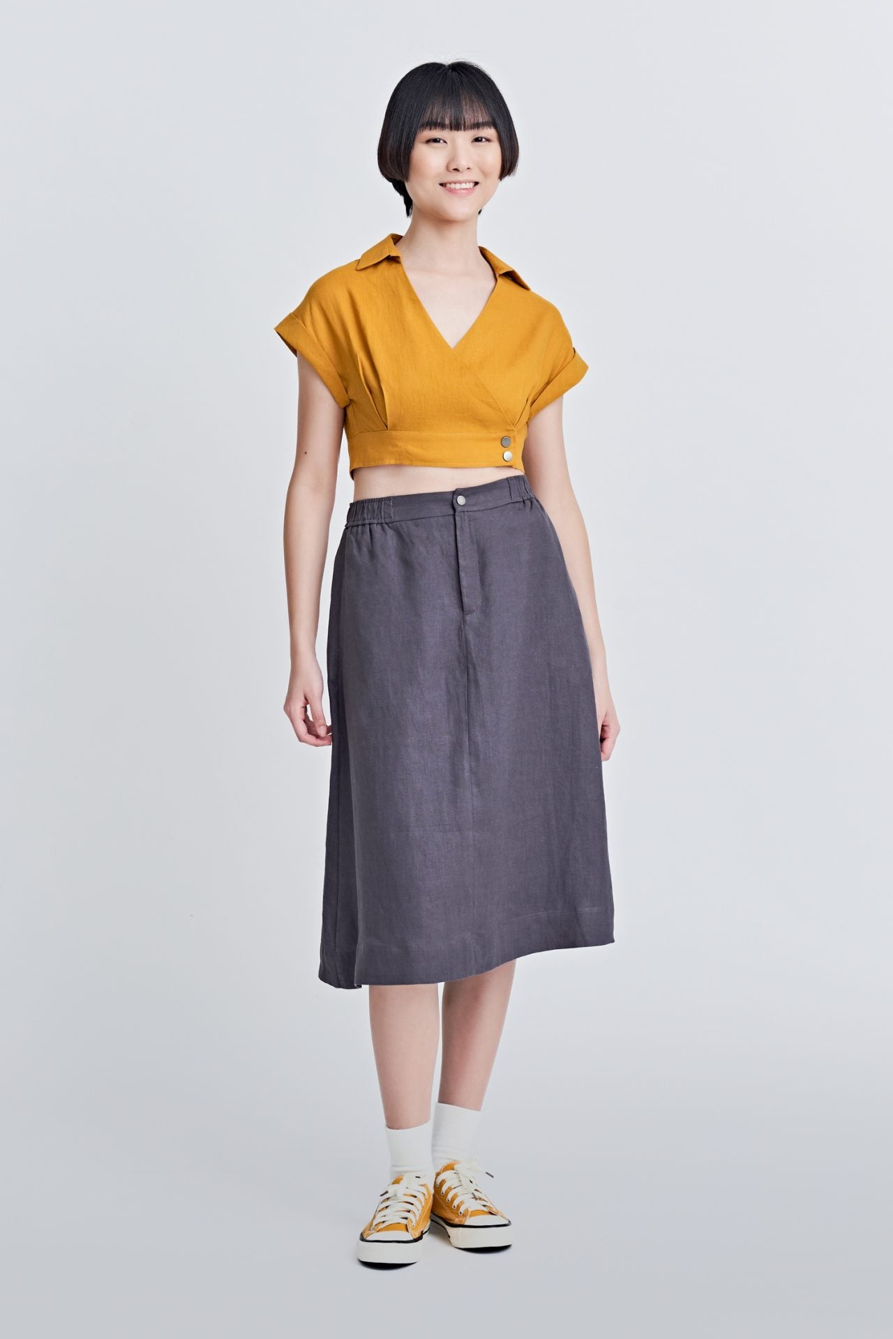 Linen Front Fly Skirt