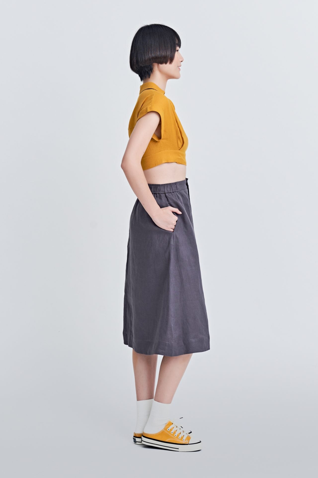 Linen Front Fly Skirt