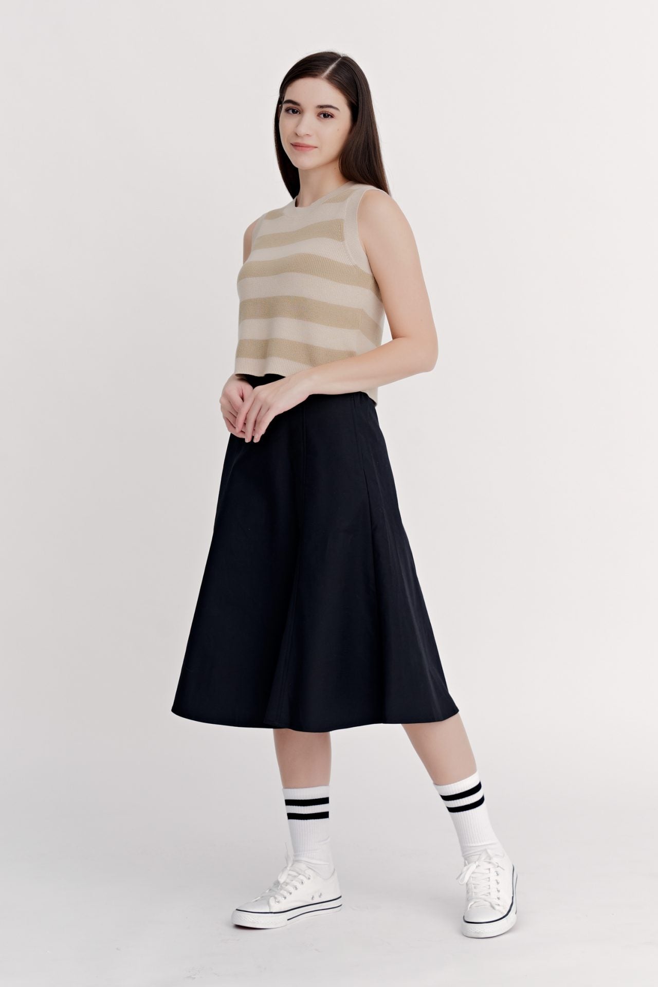 Seam Detail Circular Skirt - Black