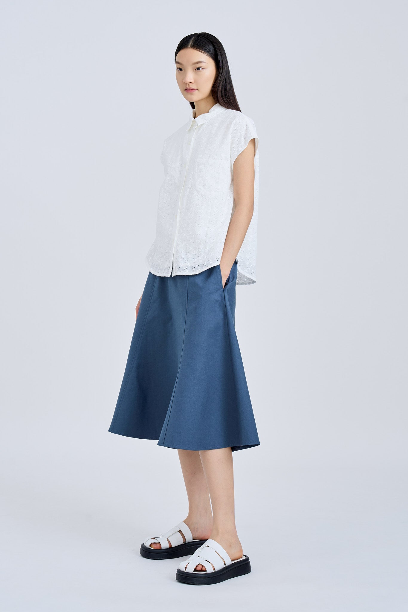 Seam Detail Circular Skirt - Denim Blue