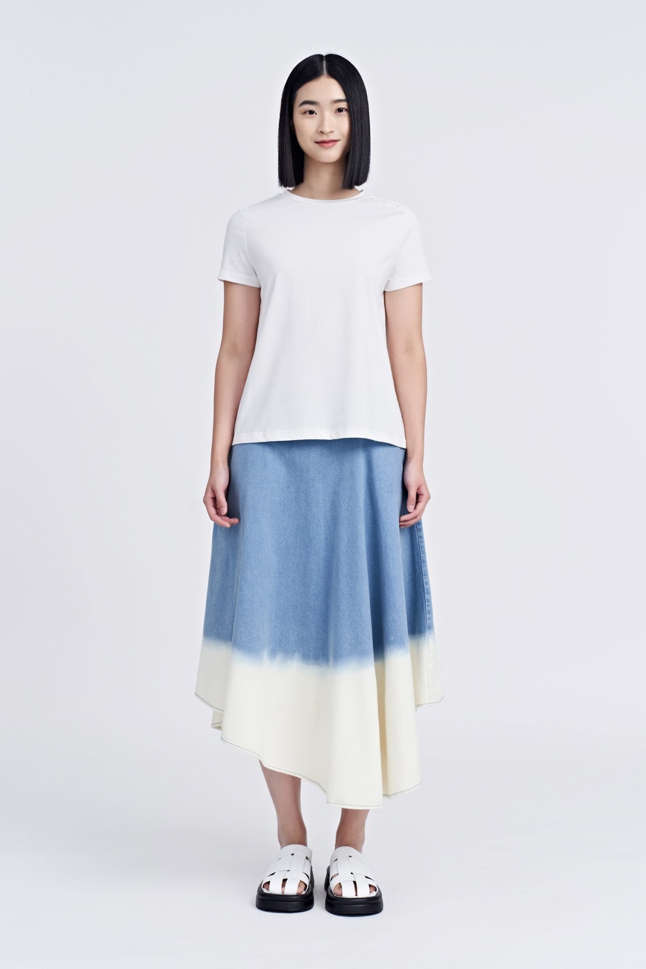 Washed Denim Asymmetric Skirt