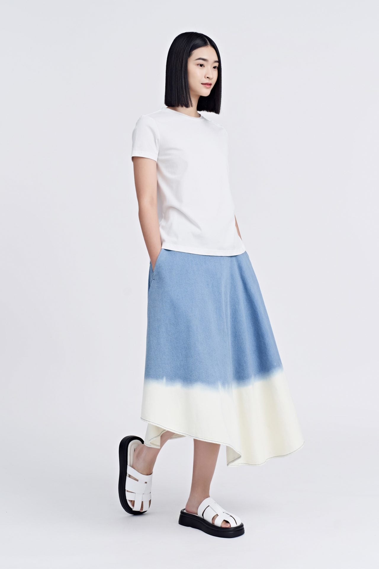 Washed Denim Asymmetric Skirt