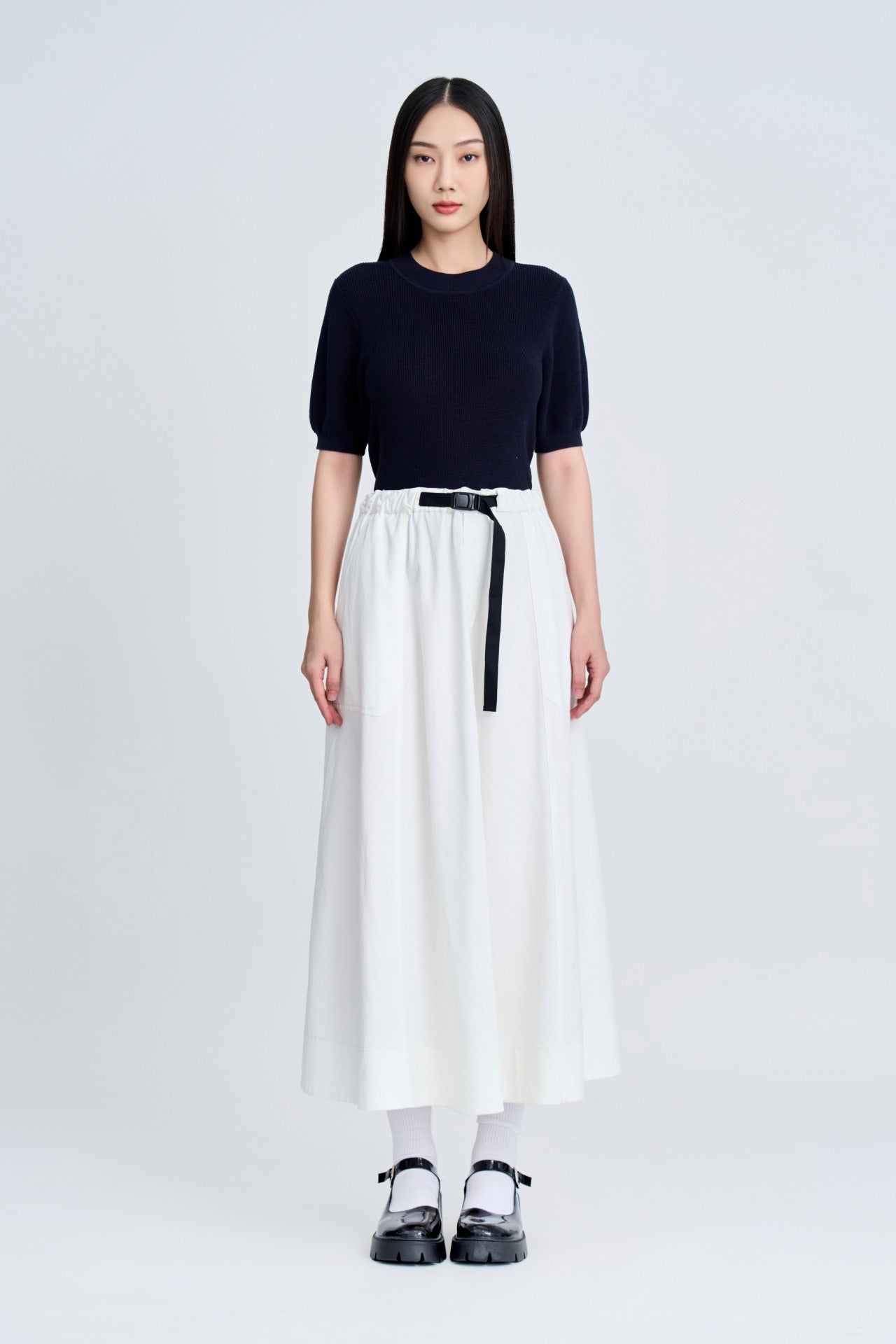 Snap Buckle Flare Skirt