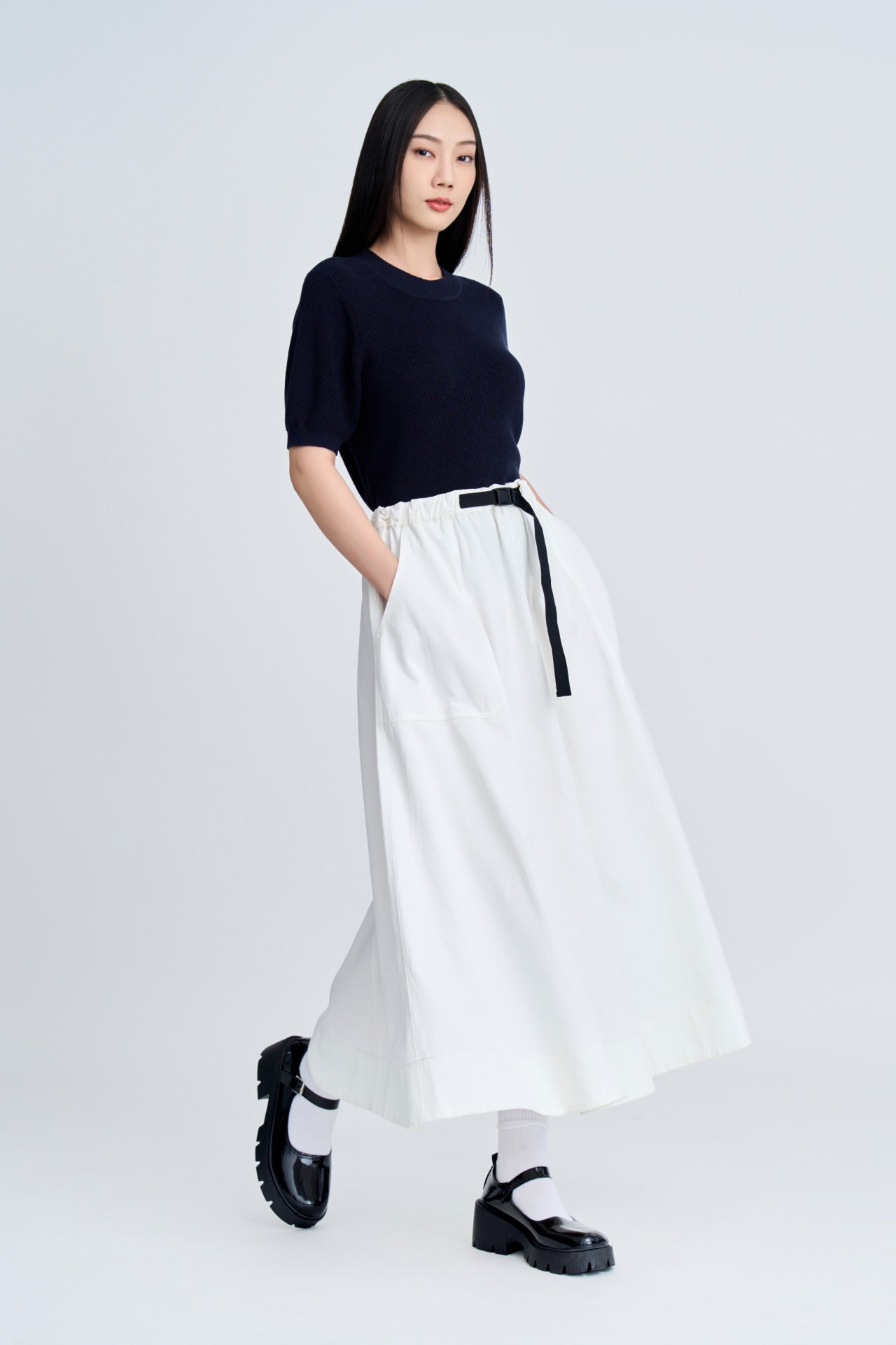 Snap Buckle Flare Skirt