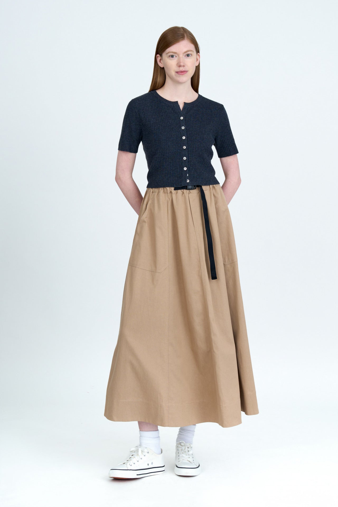 Snap Buckle Flare Skirt