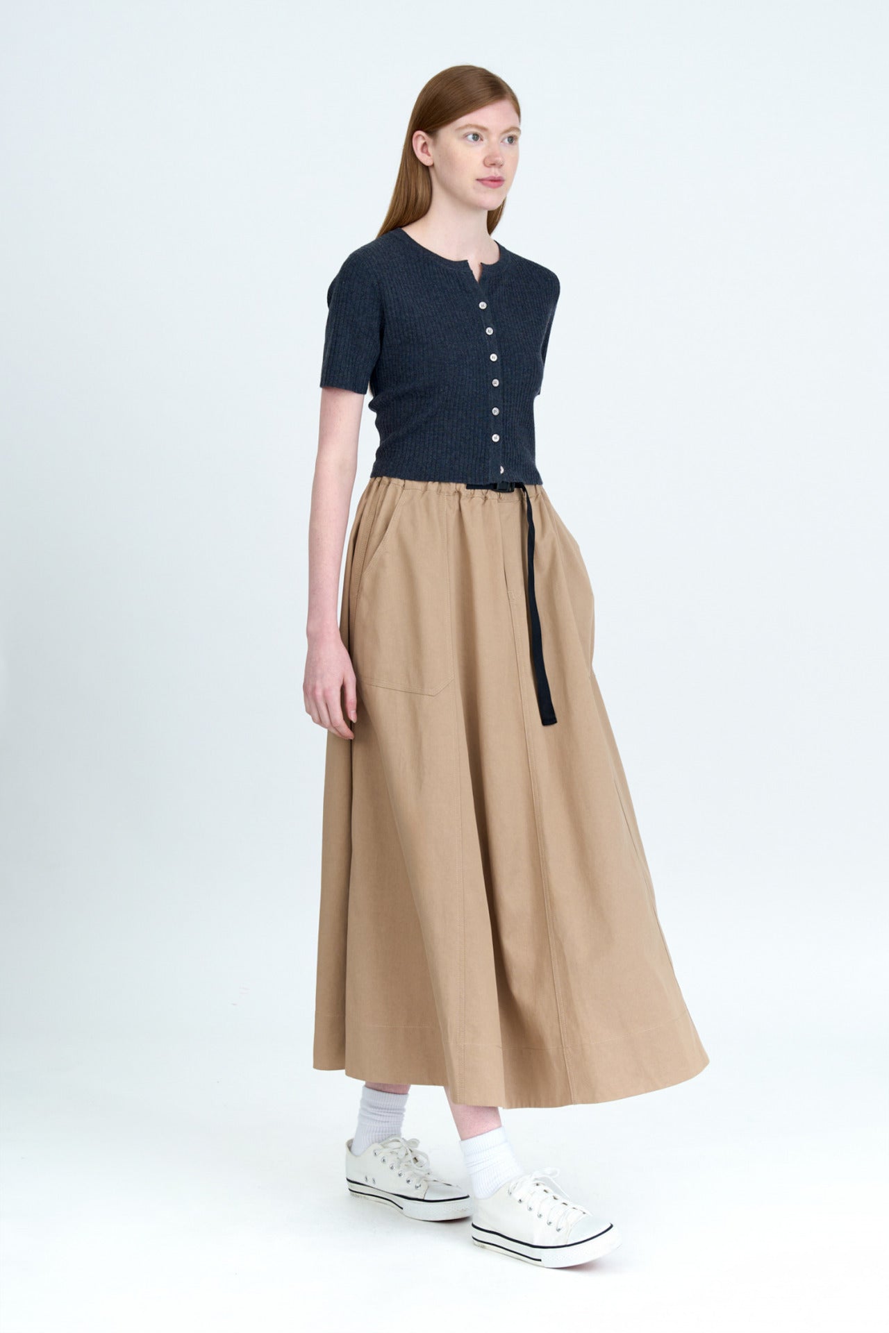 Snap Buckle Flare Skirt