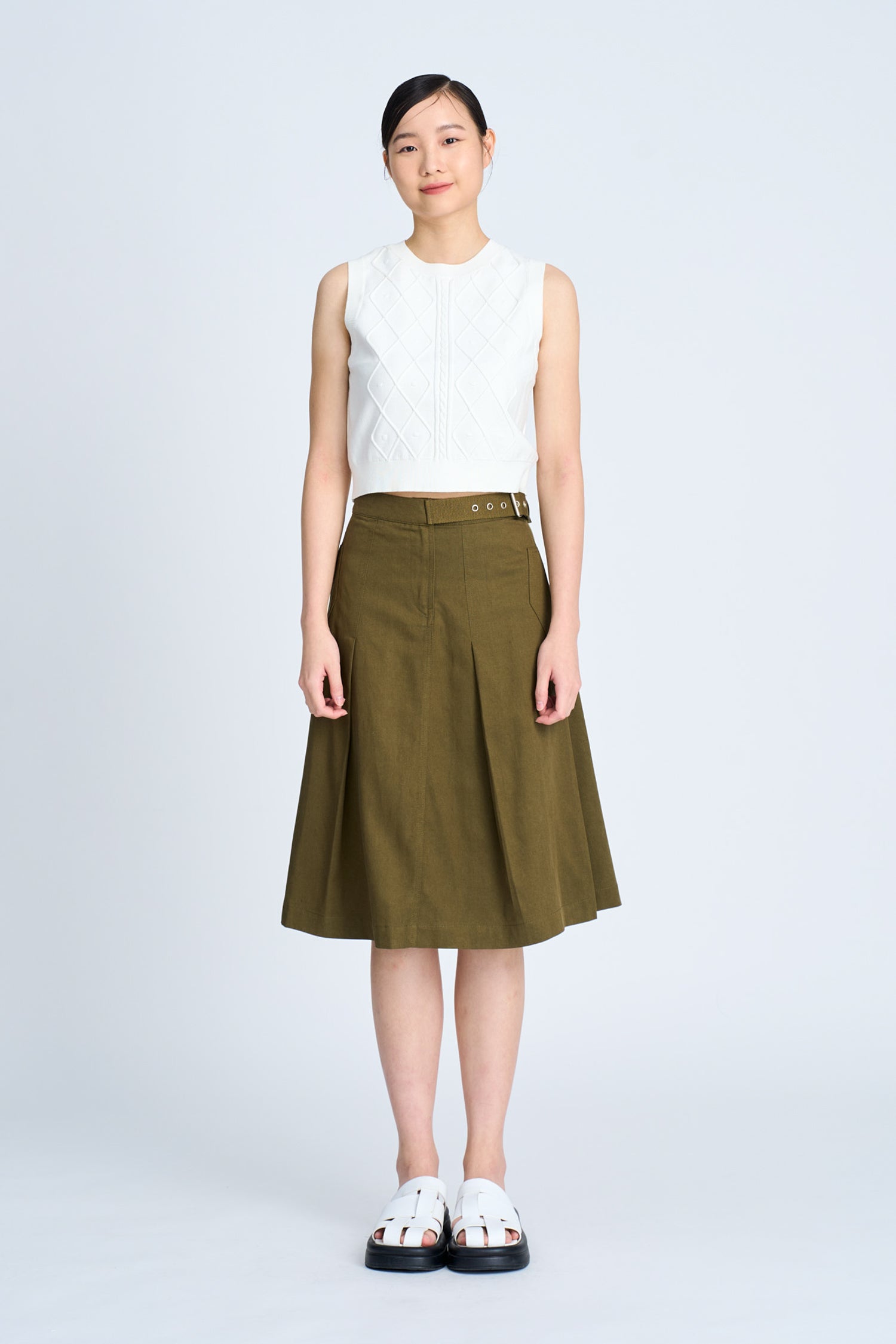 Buckle Pleated Skirt - Army Green