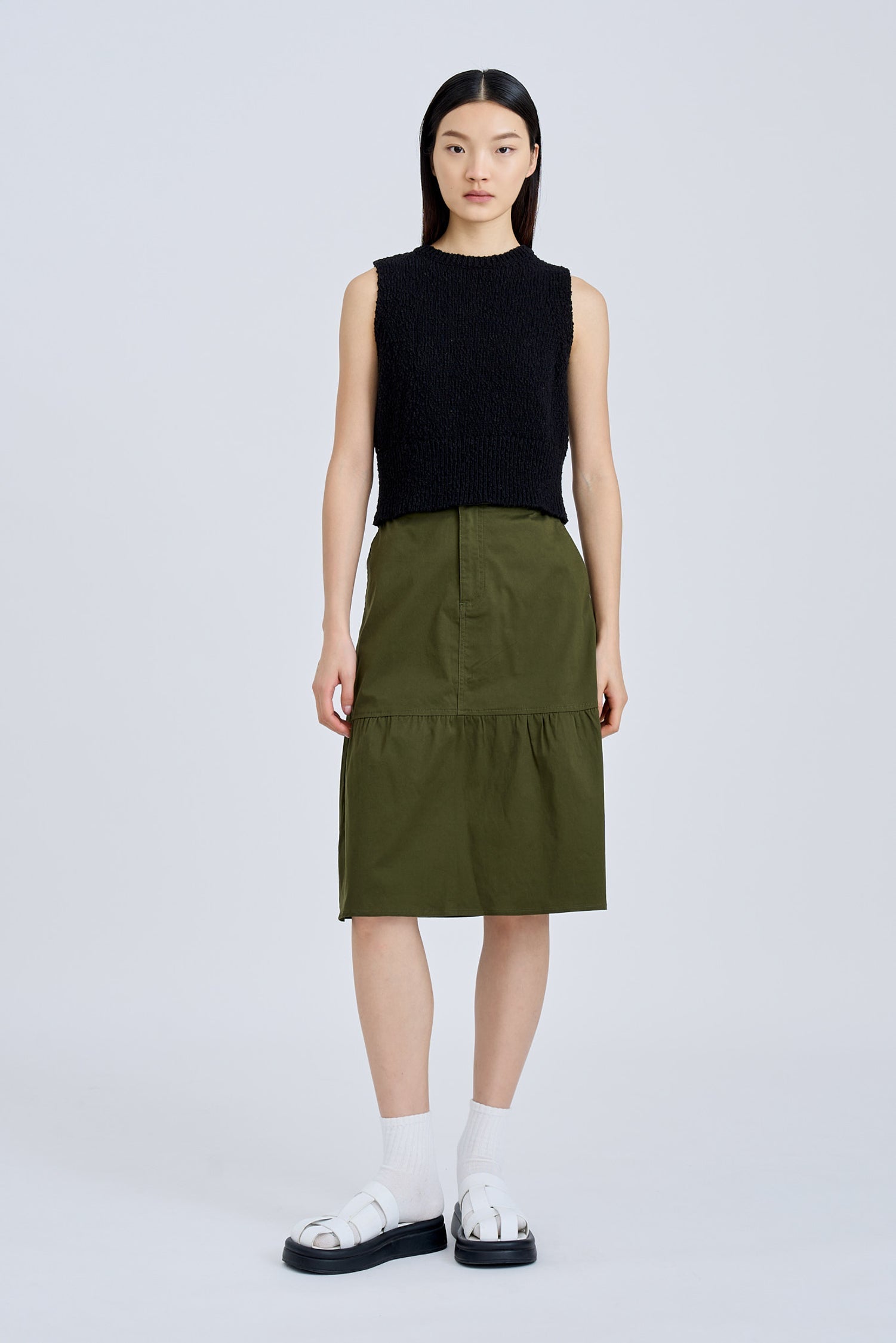 Ruffle Hem Skirt - Army Green