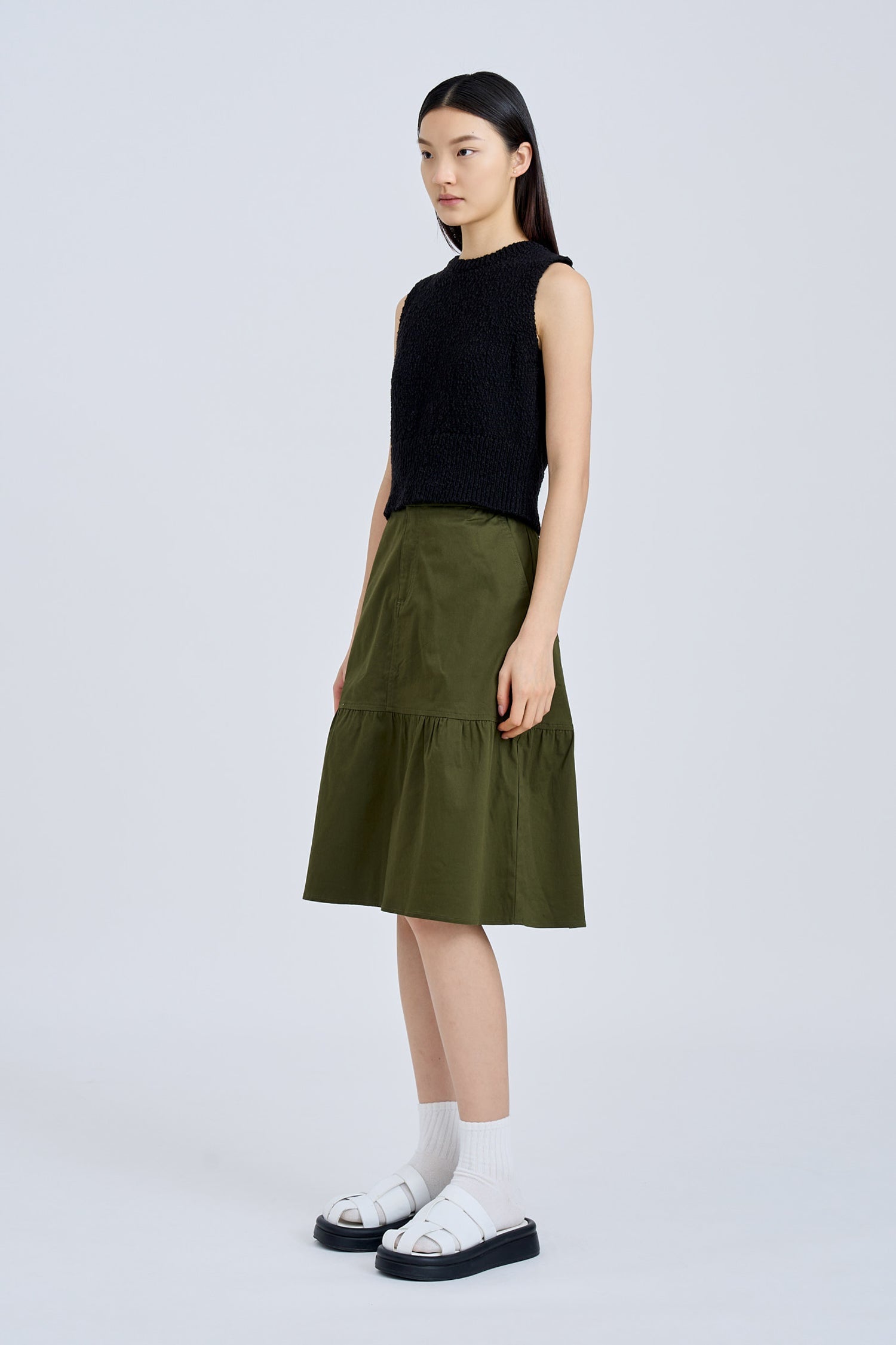 Ruffle Hem Skirt - Army Green