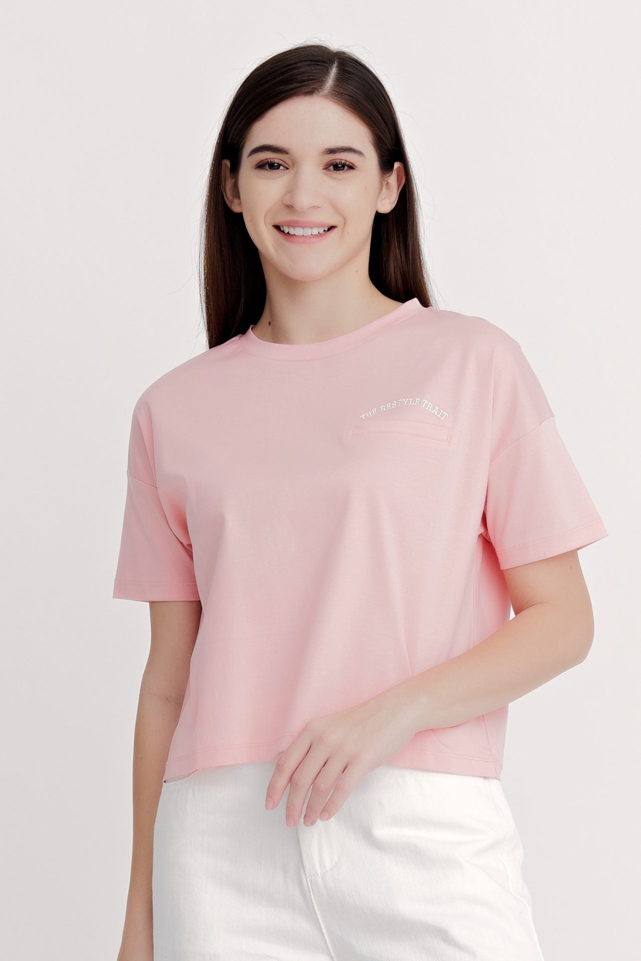 Welt Pocket Embroidery Tee - Salmon