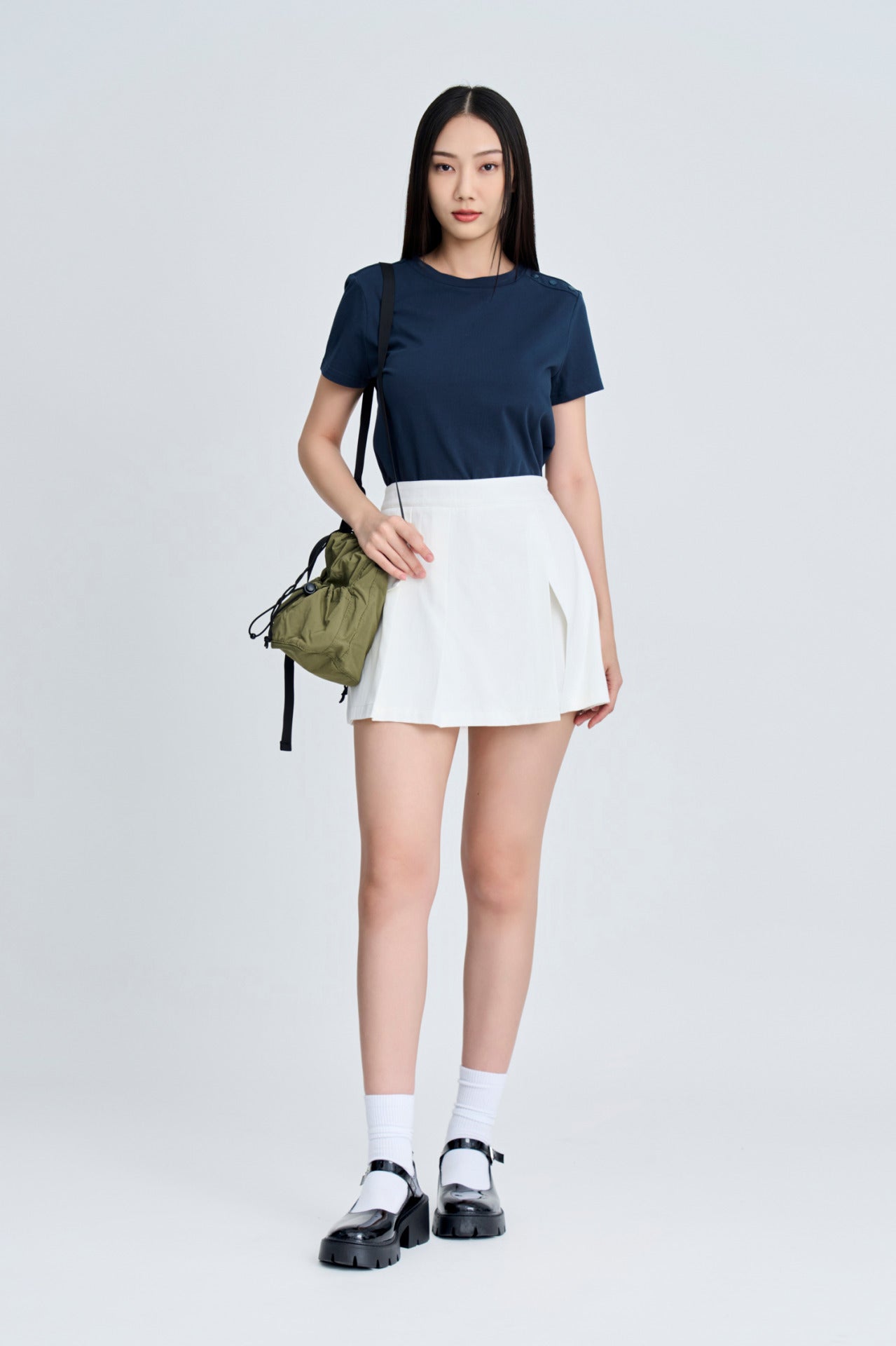 Shoulder Button Tee - Navy