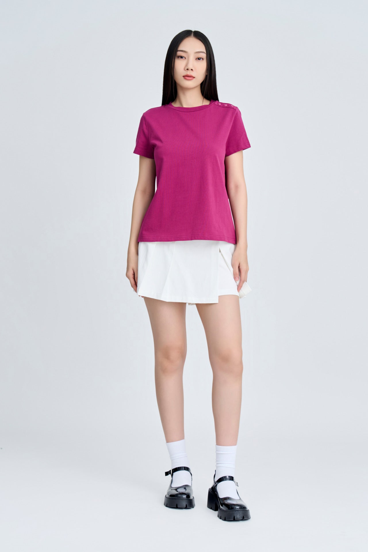 Shoulder Button Tee - Plum