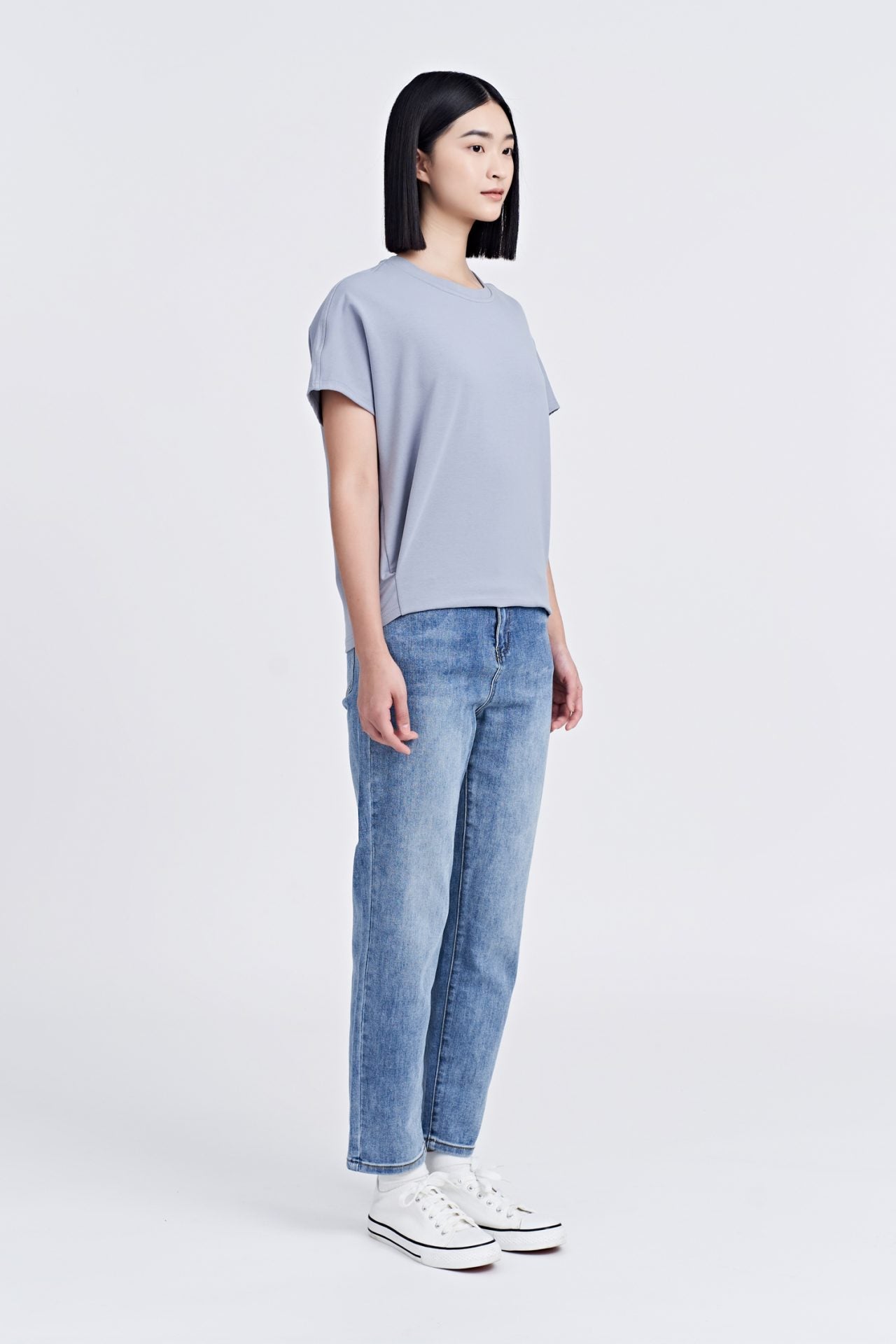 Snap Button Tee - Dusty Blue