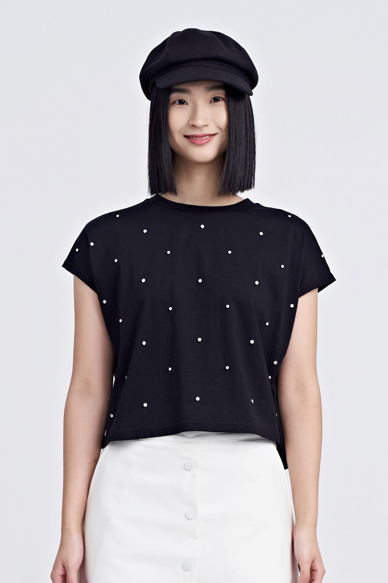 Rhinestone-Embellished Tee - Black