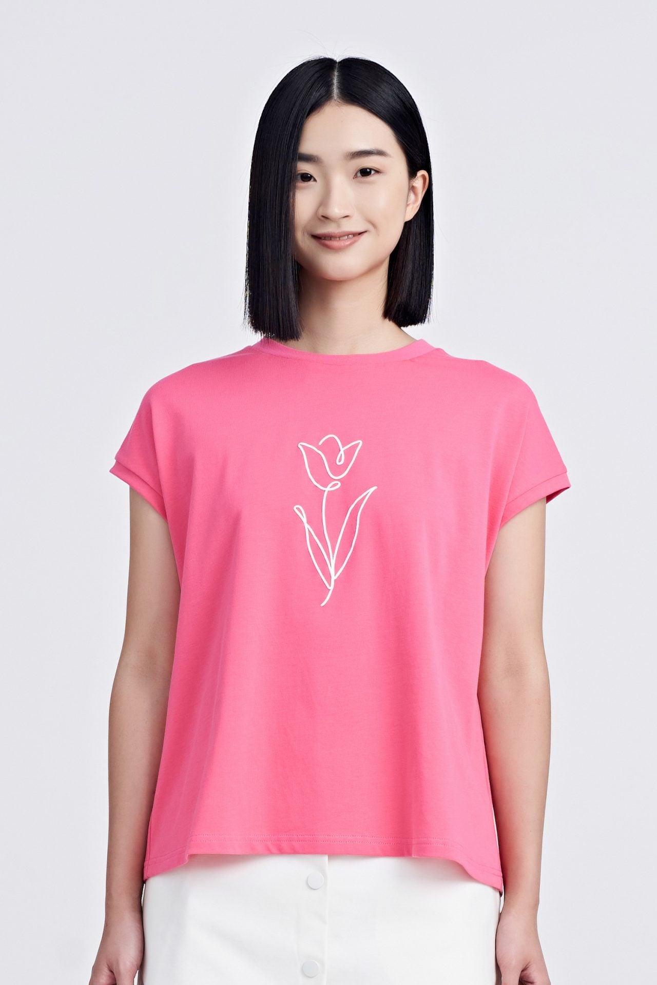 Embossed Graphic Tee - Hot Pink