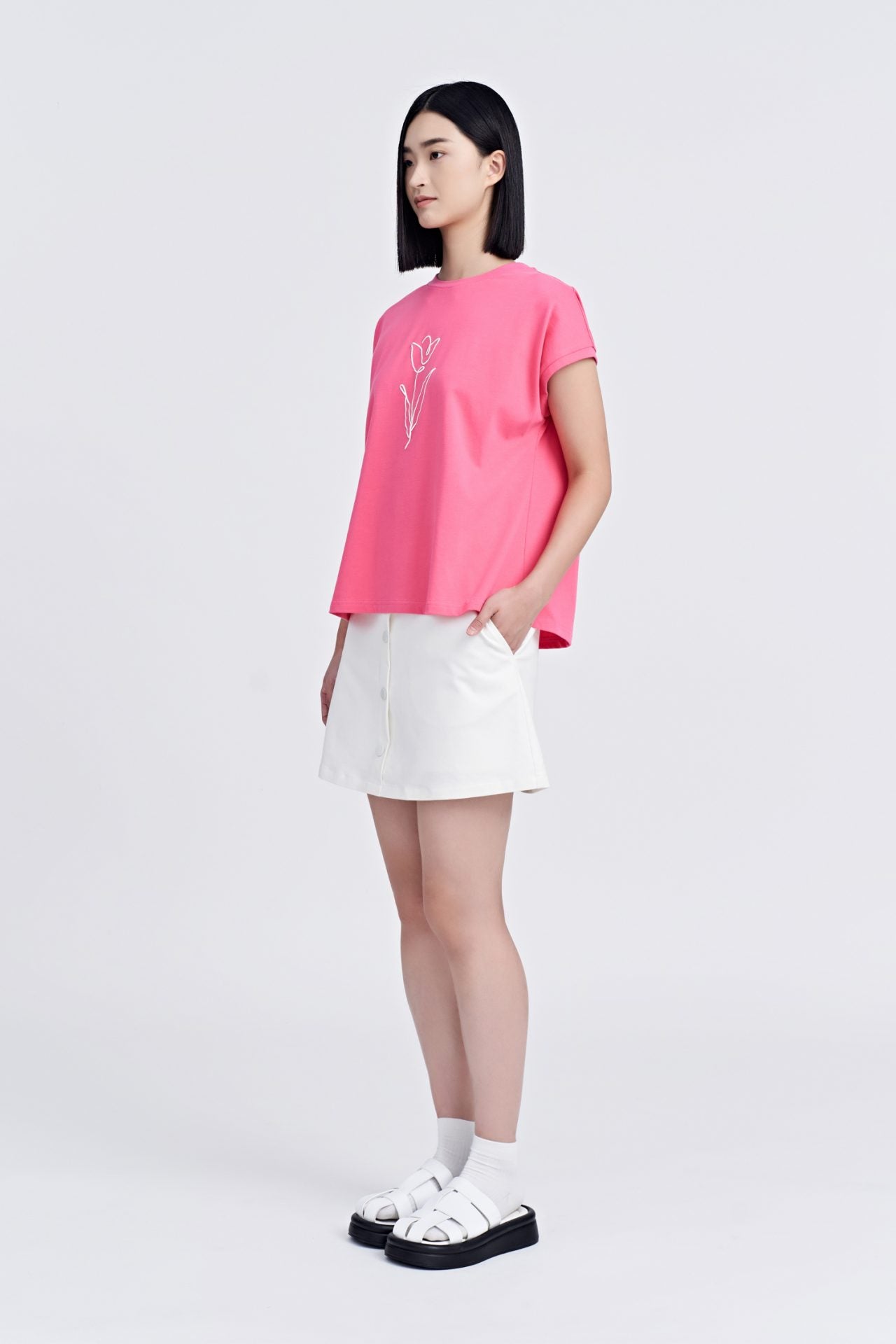 Embossed Graphic Tee - Hot Pink