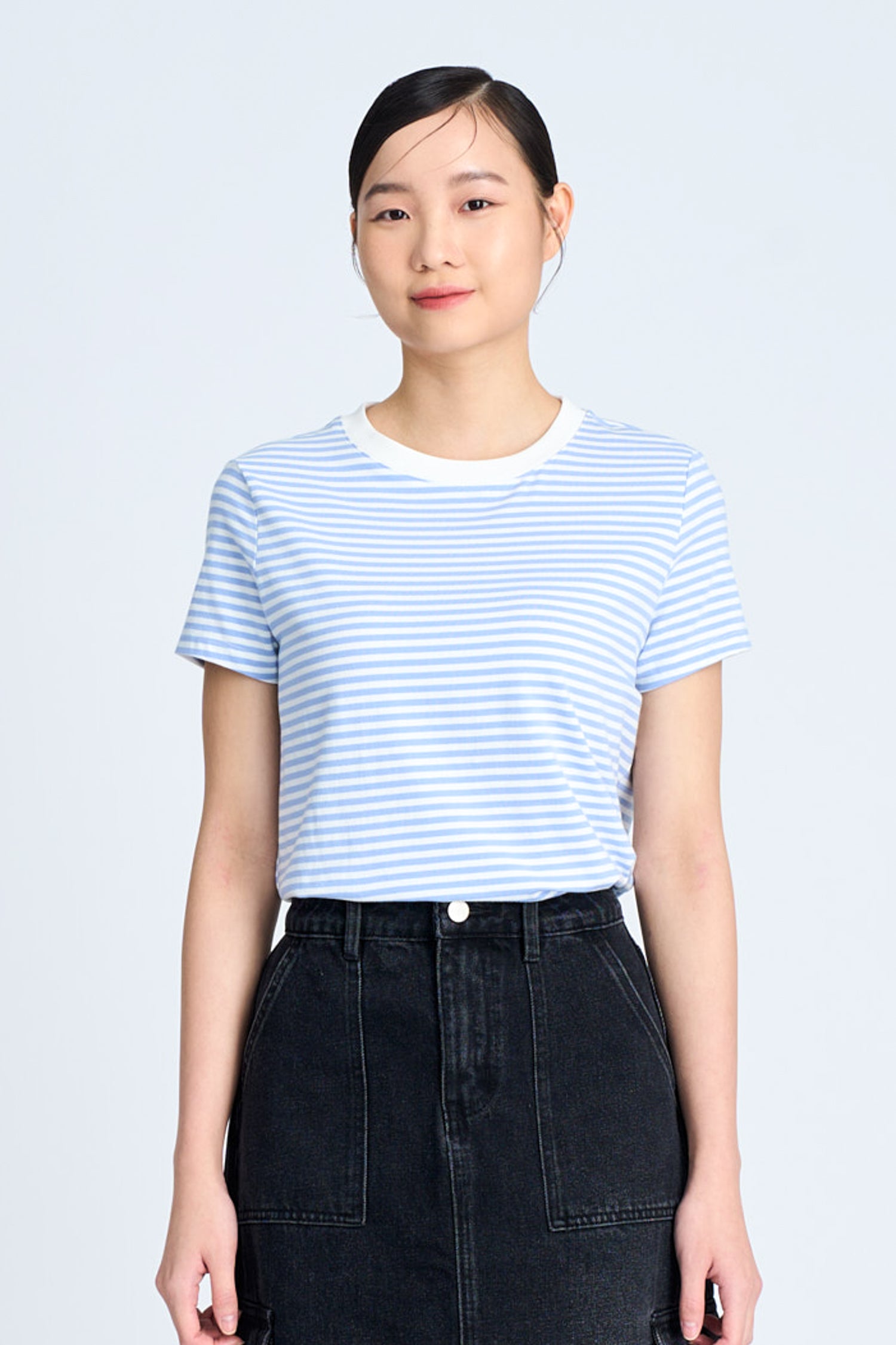 Crew Neck Striped Tee - Periwinkle