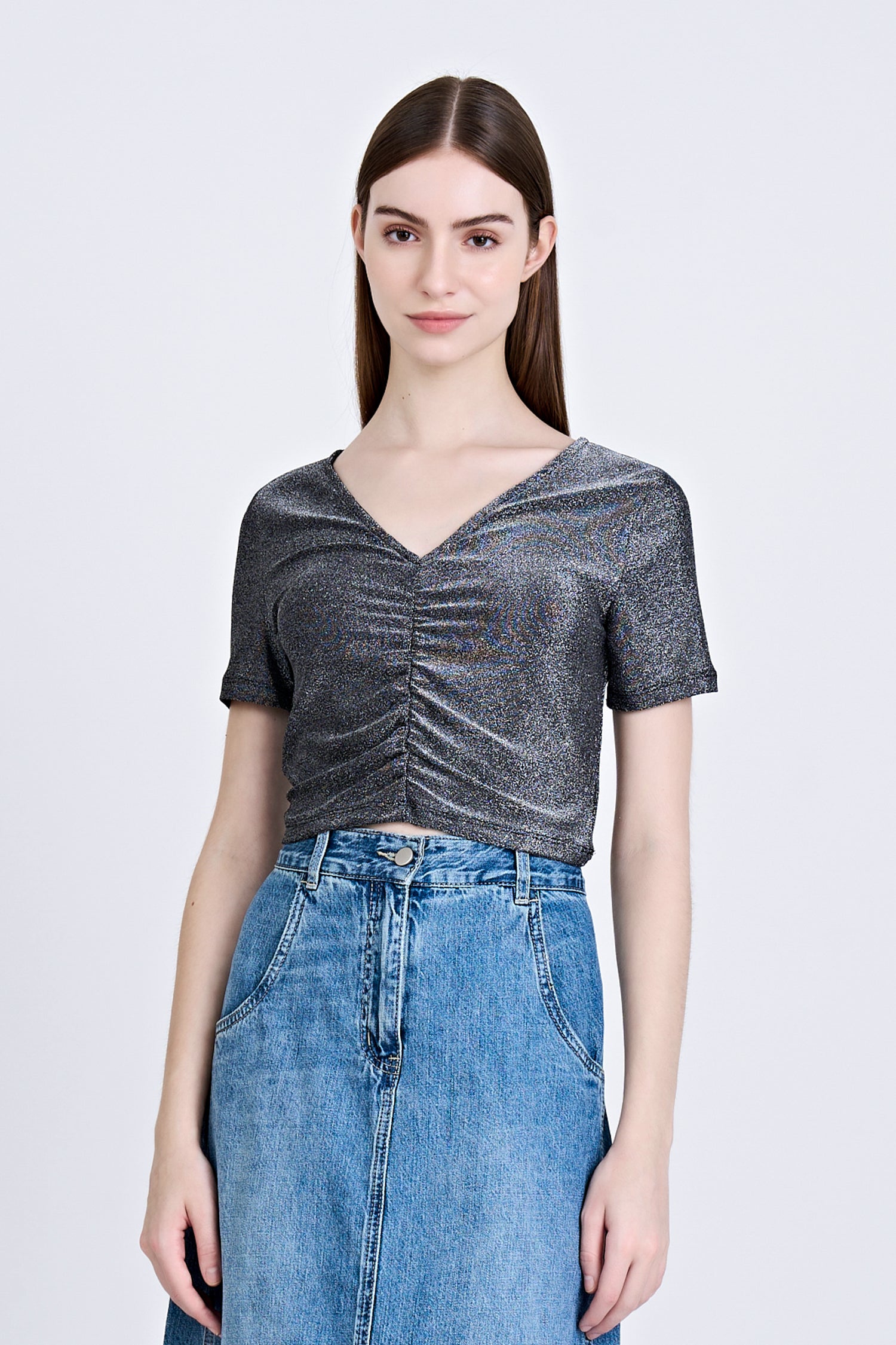 Shimmer Ruche Tee - Shimmer Black