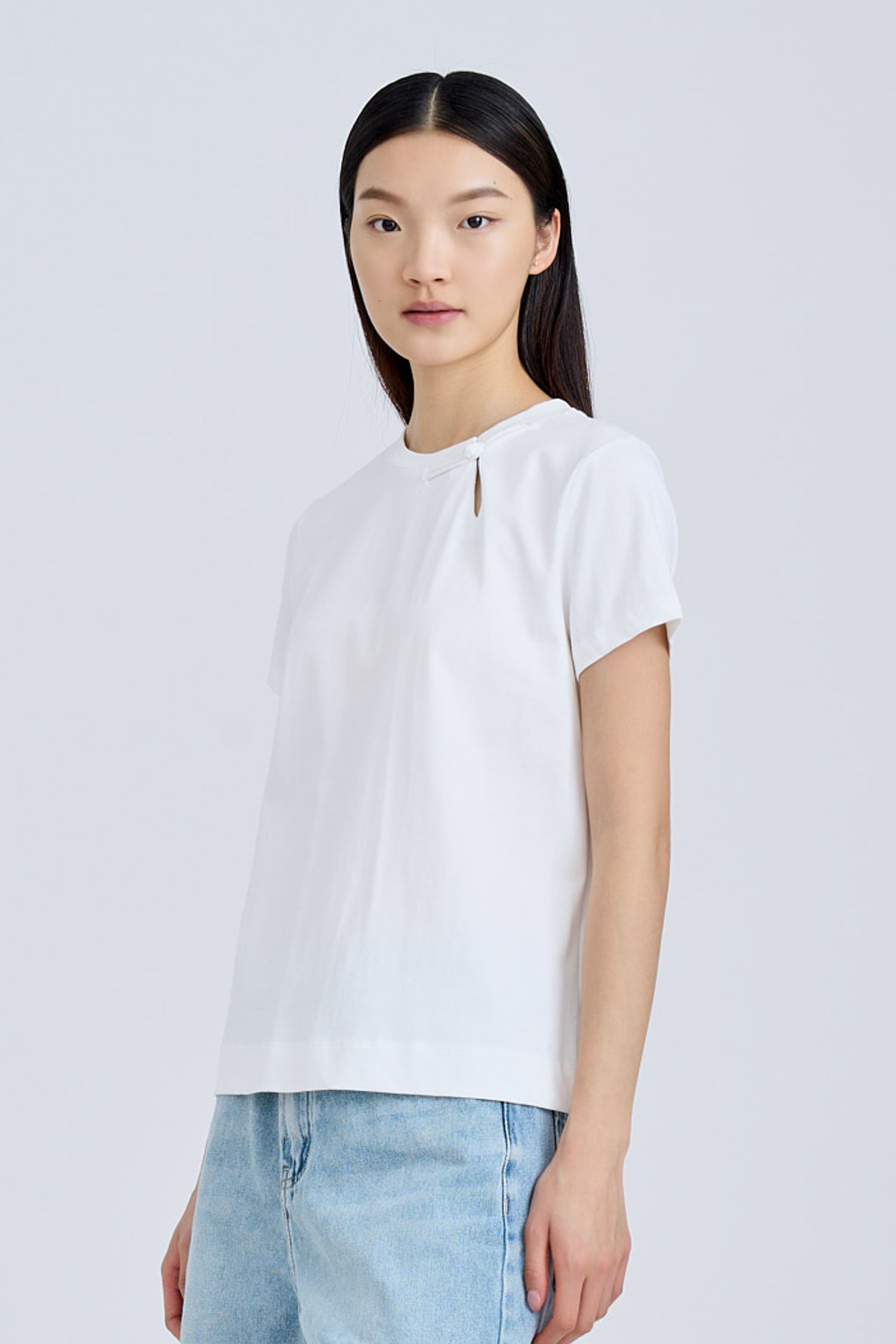 Mandarin Button Knot Tee - Cream