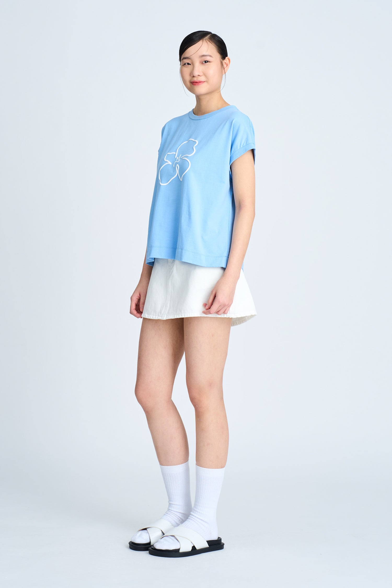 Hibiscus Breeze Cap Sleeve Tee - Cornflower