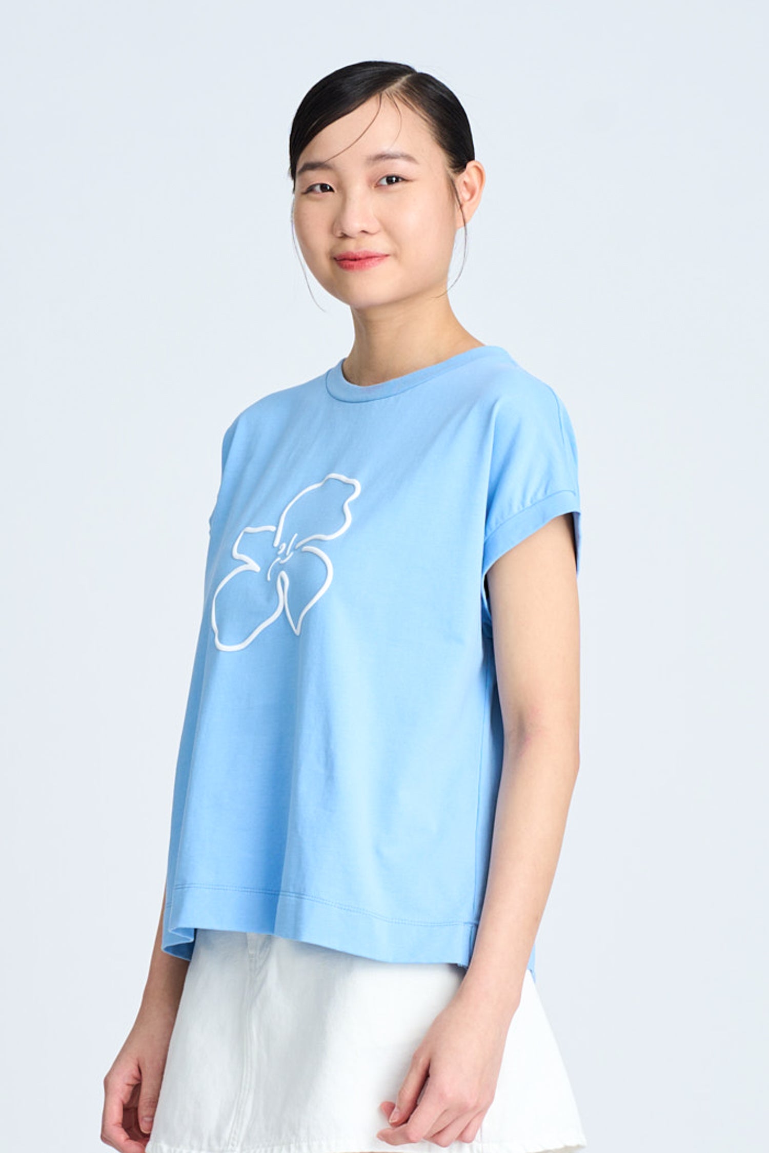 Hibiscus Breeze Cap Sleeve Tee - Cornflower