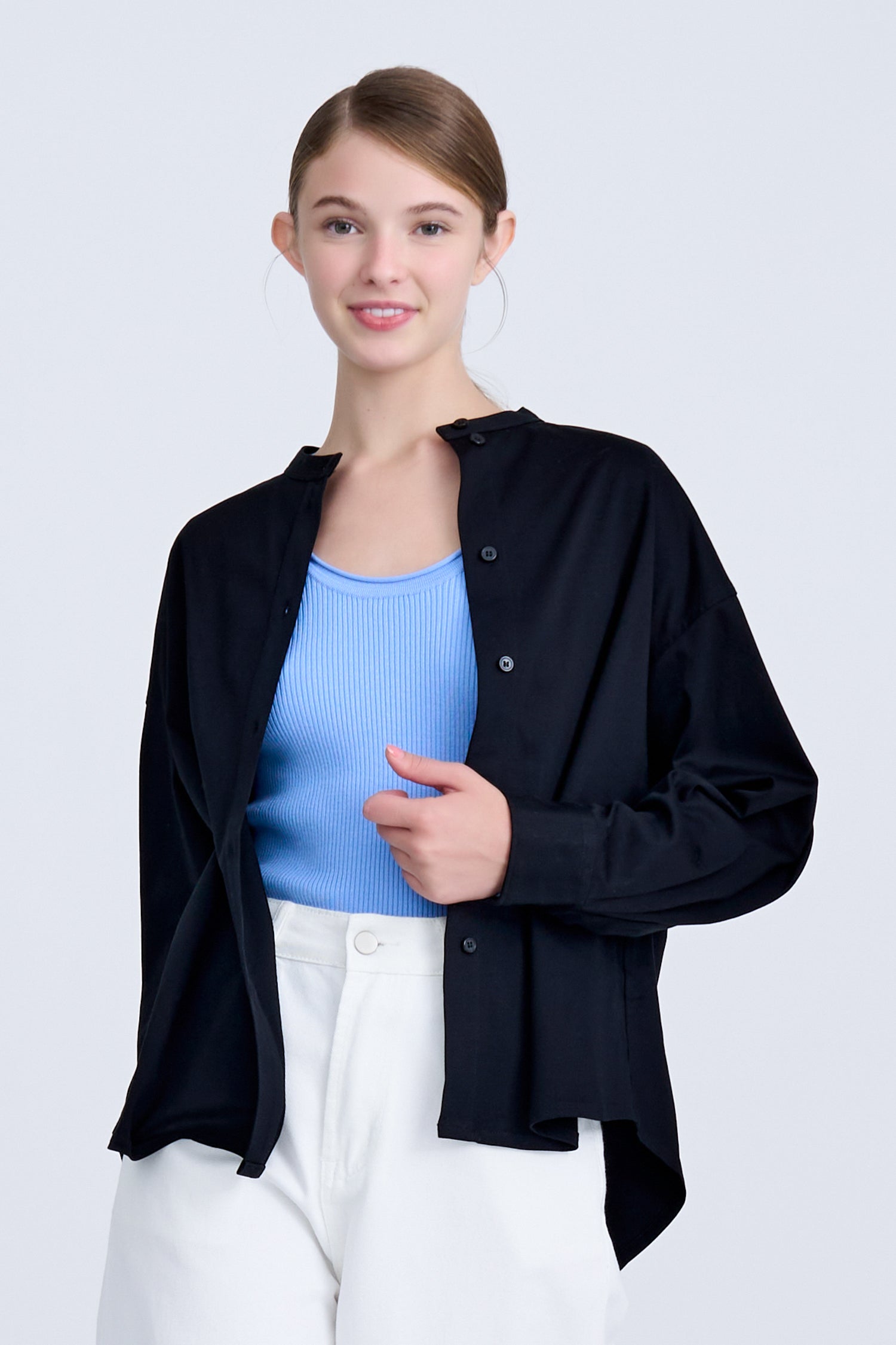 Mandarin Collar Long Sleeve Blouse