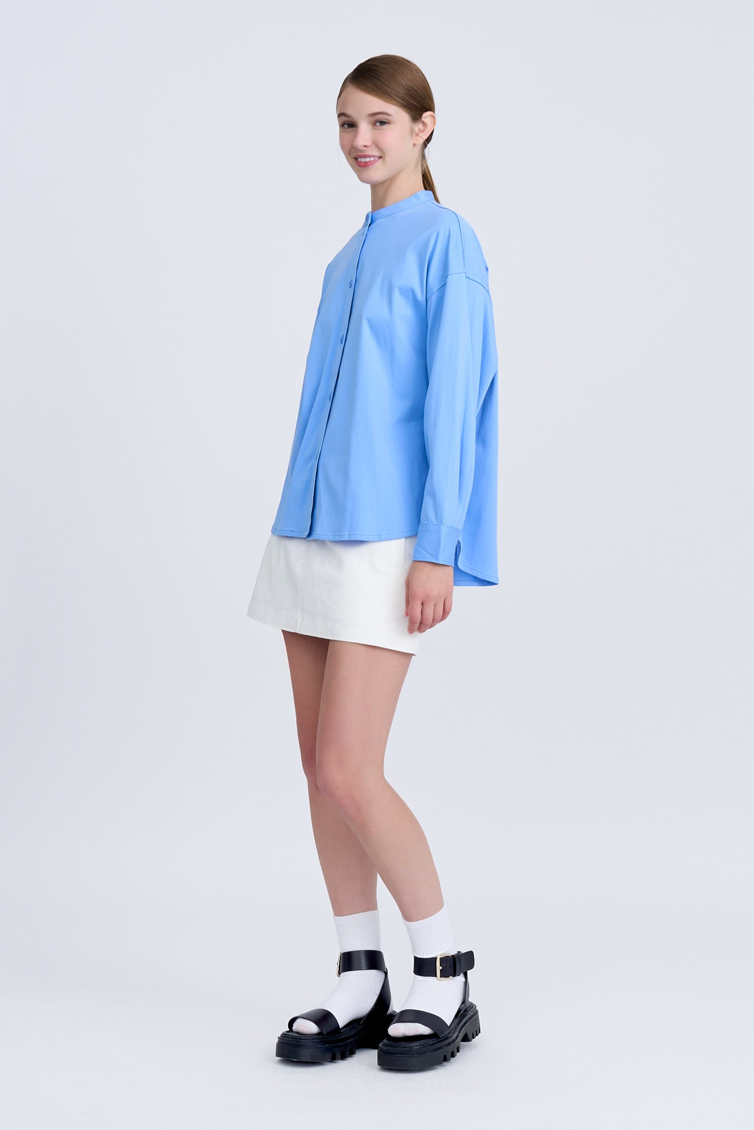 Mandarin Collar Long Sleeve Blouse