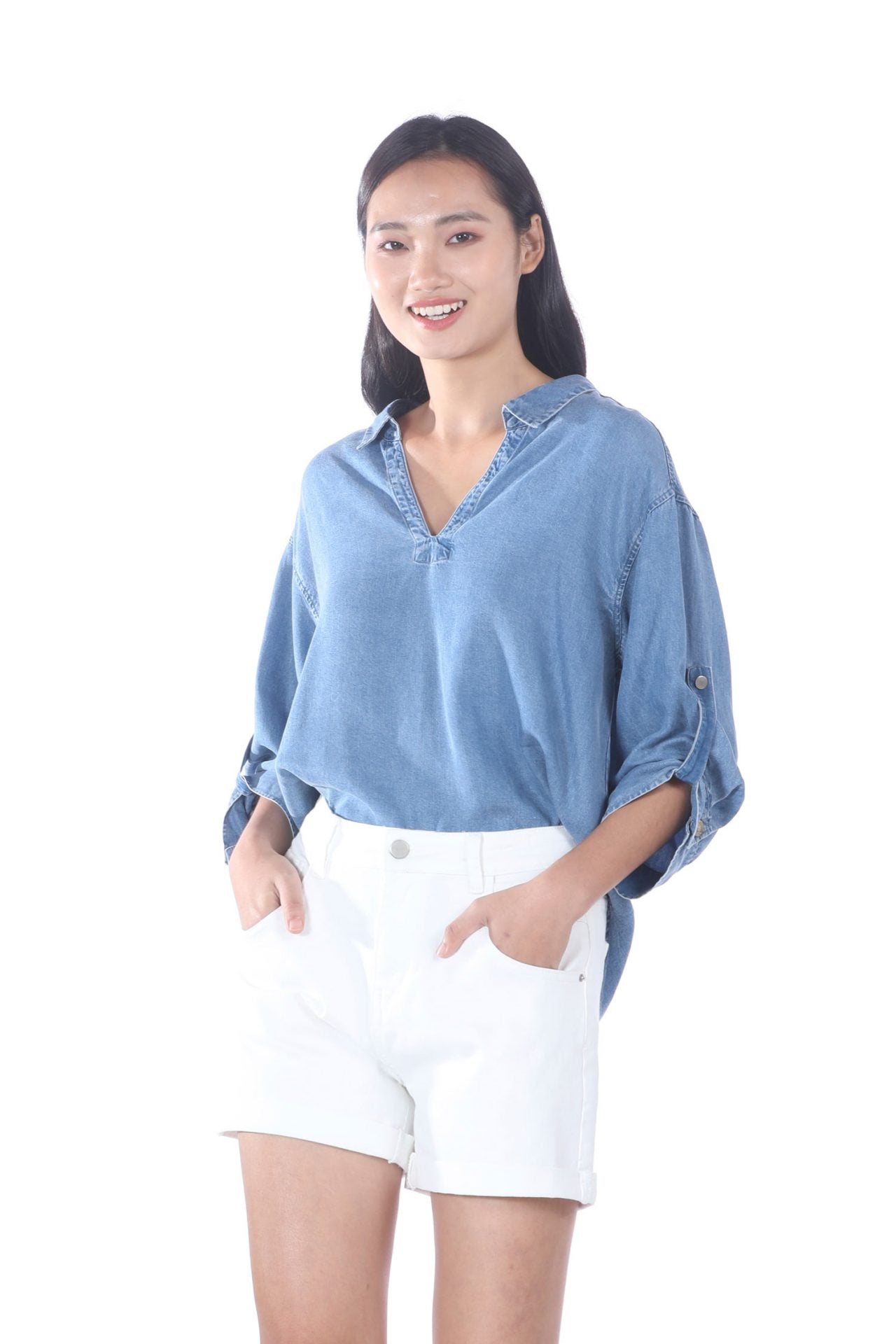 Denim Collared Blouse - Denim