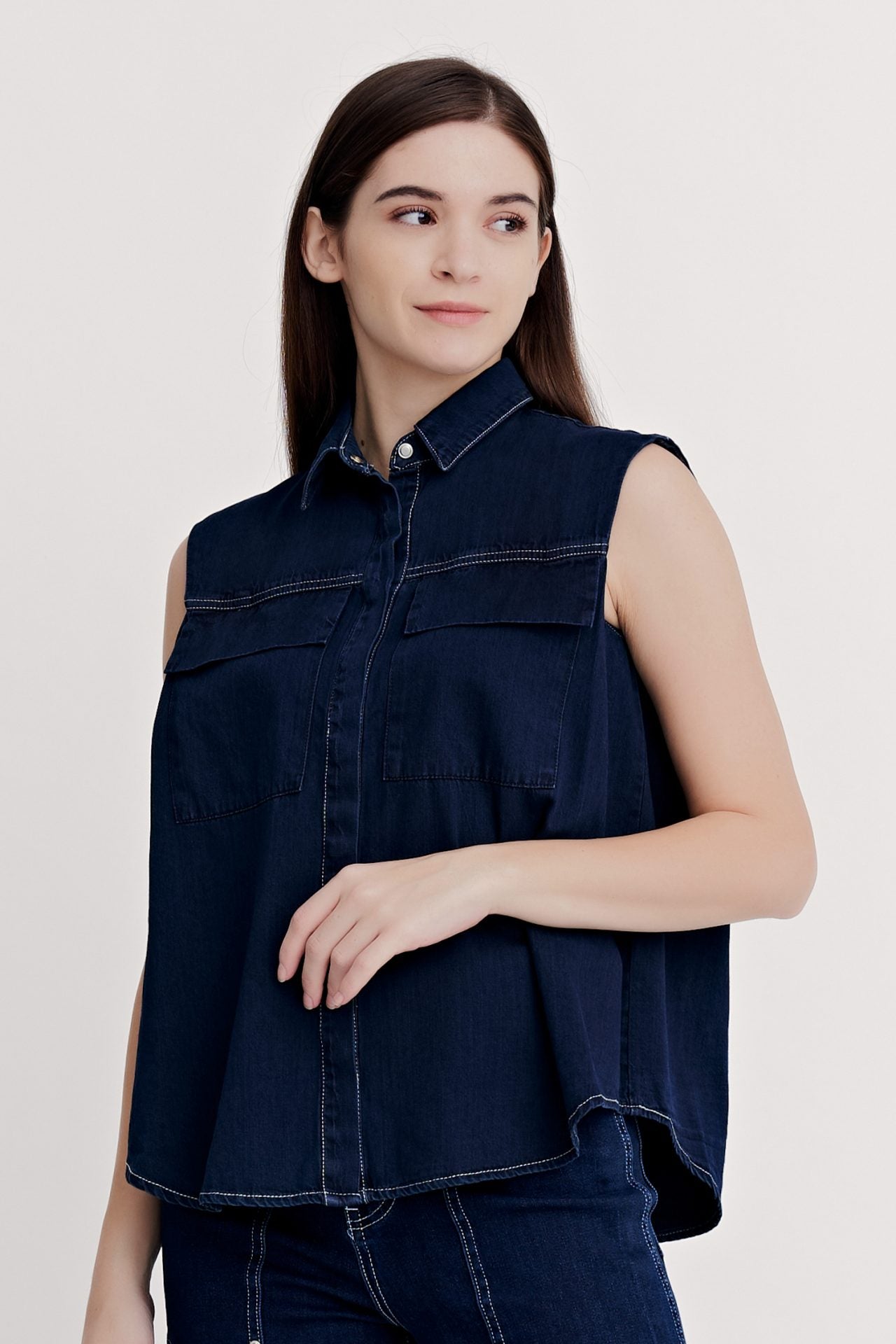 Denim Patch Pocket Blouse