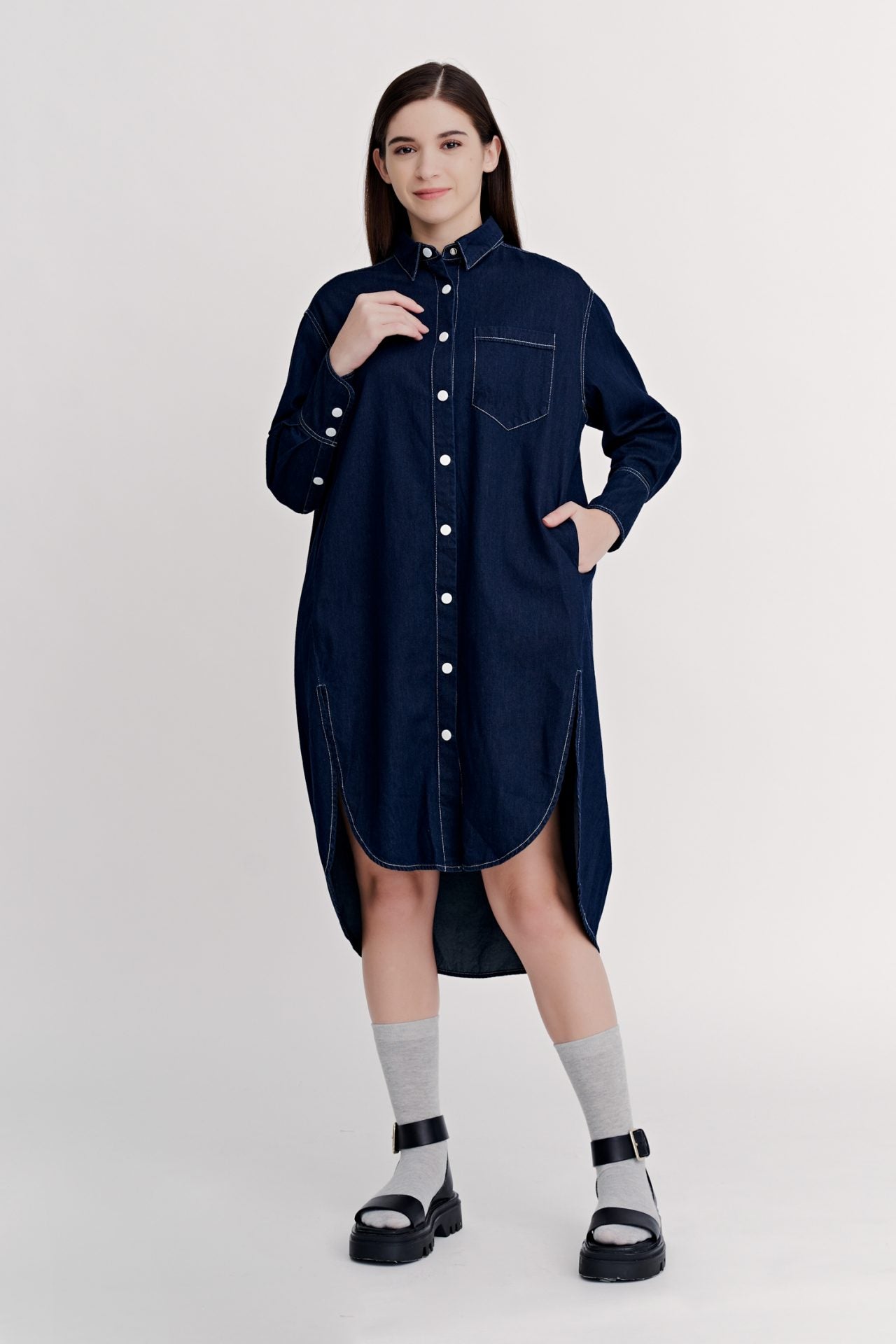 Denim Long Sleeve Shirt Dress