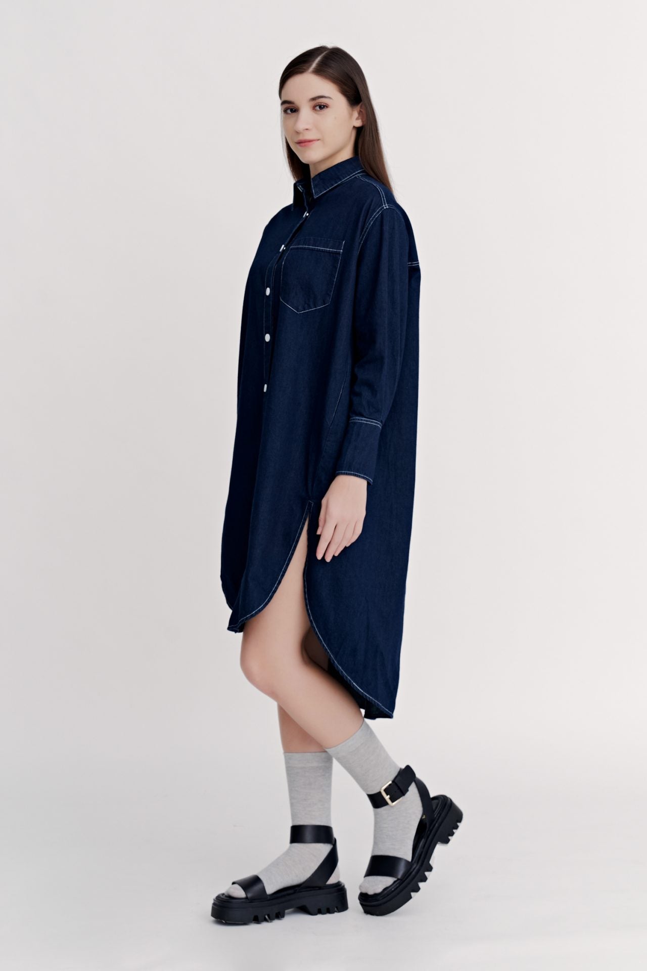 Denim Long Sleeve Shirt Dress