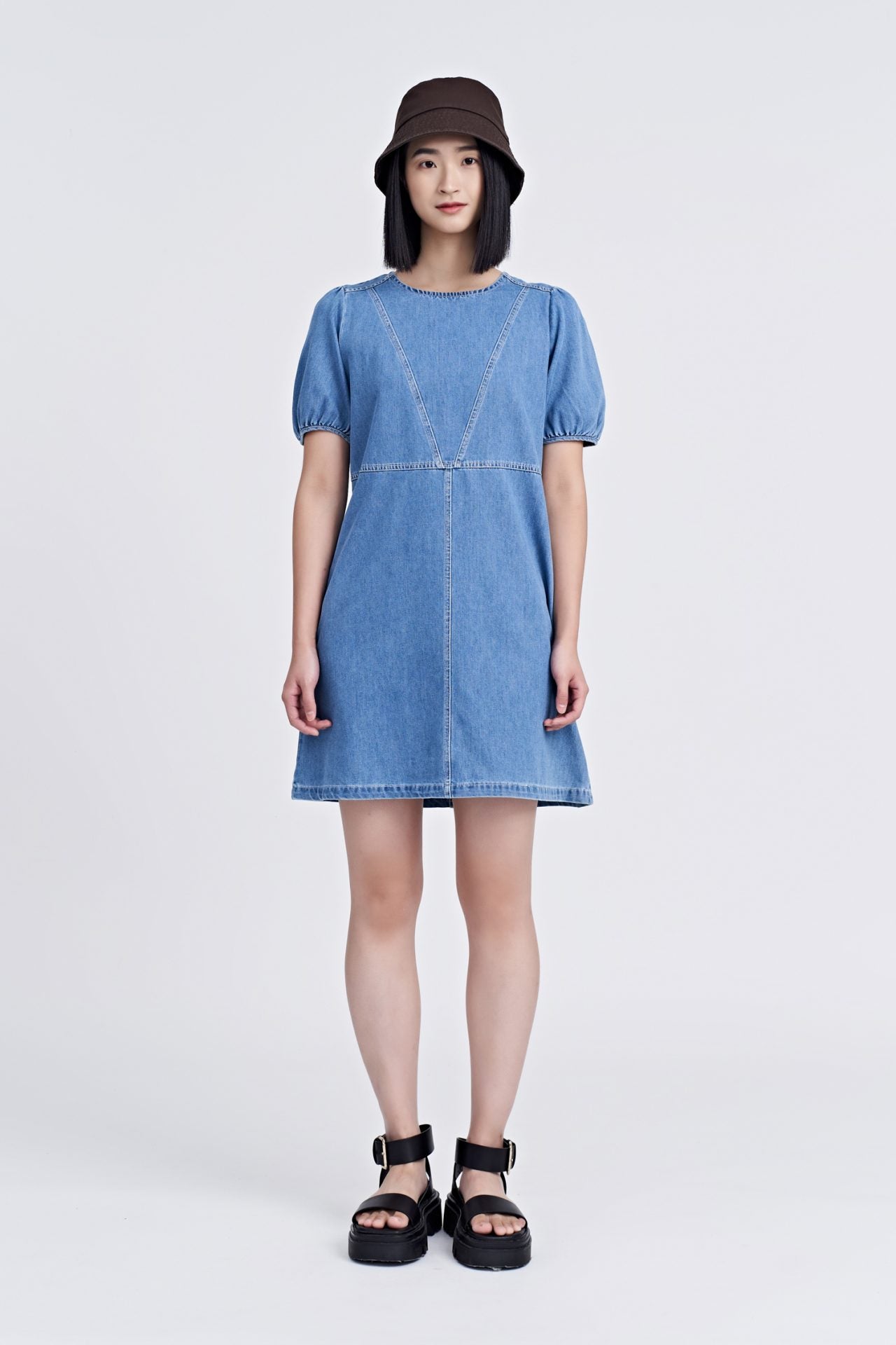 Denim Puff Sleeve Dress - Denim