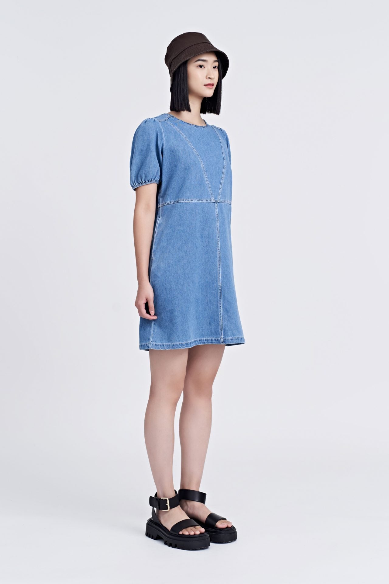 Denim Puff Sleeve Dress - Denim