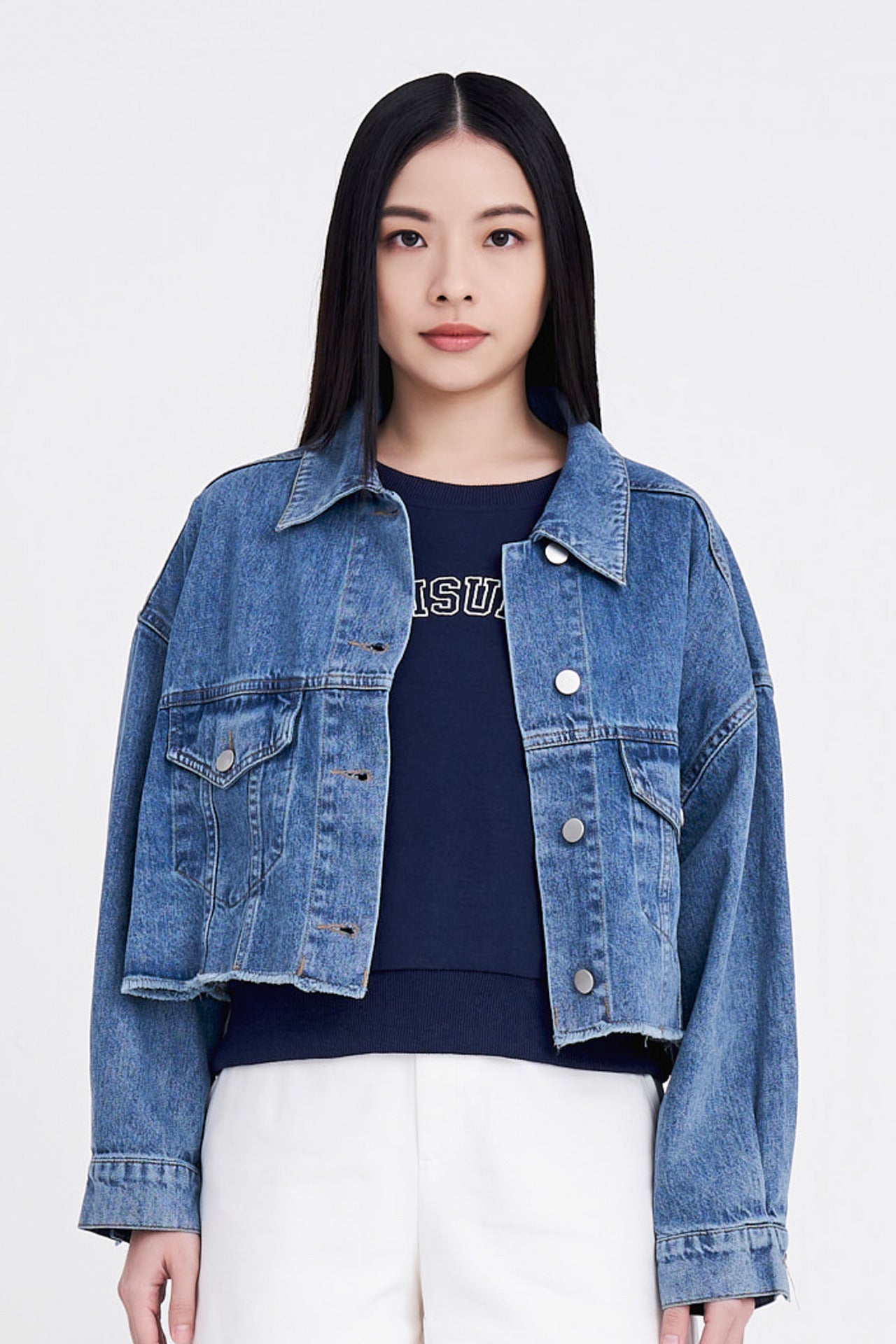 Cropped Denim Jacket - Denim