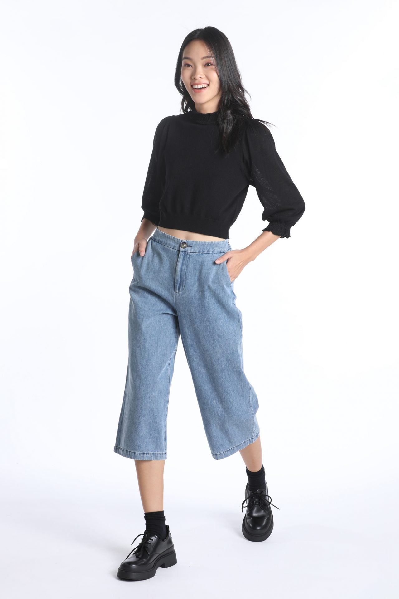 Denim Fly Front Pants