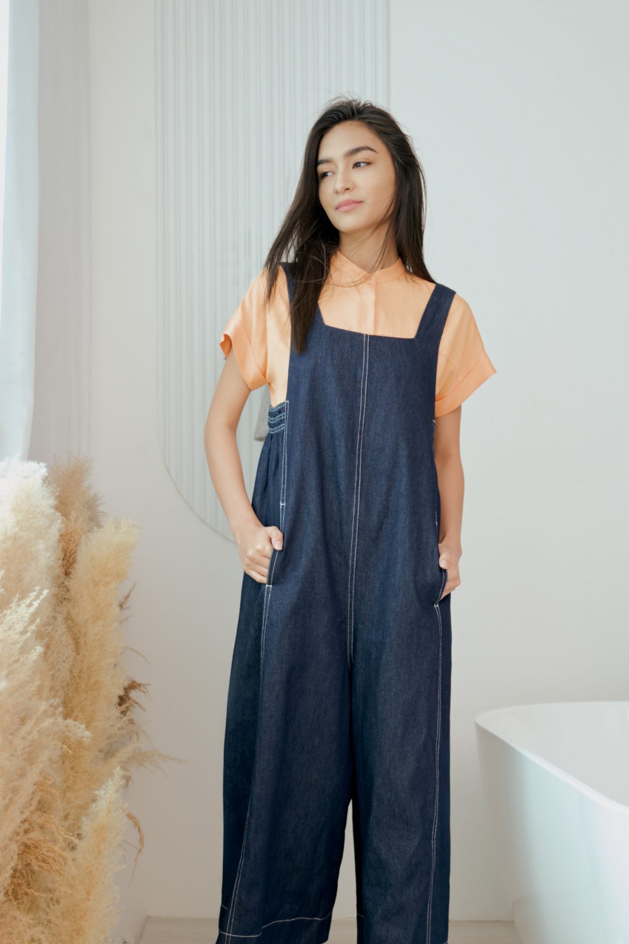 Denim Square Neck Jumpsuit - Dark Denim