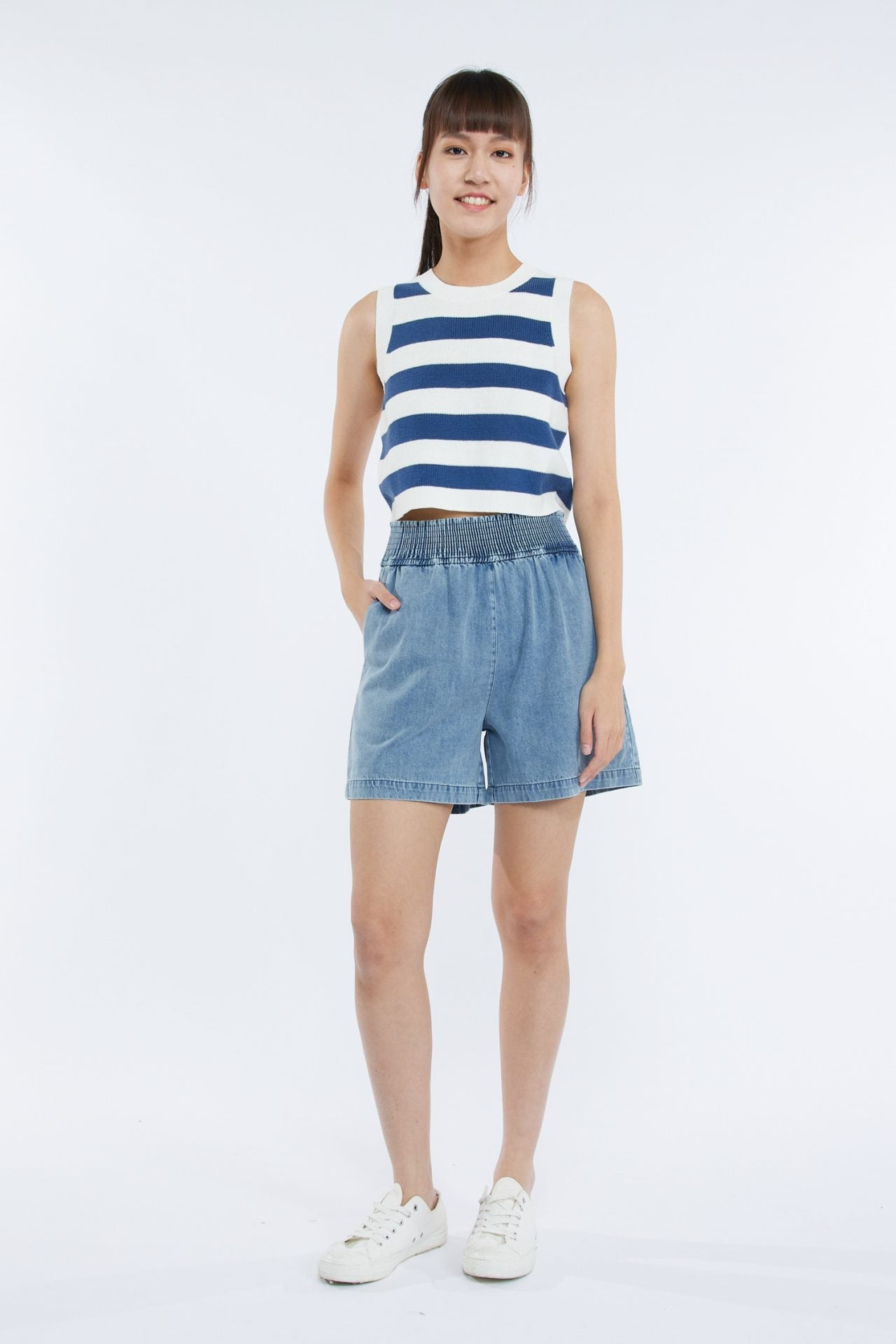 Denim Smocked Waist Shorts