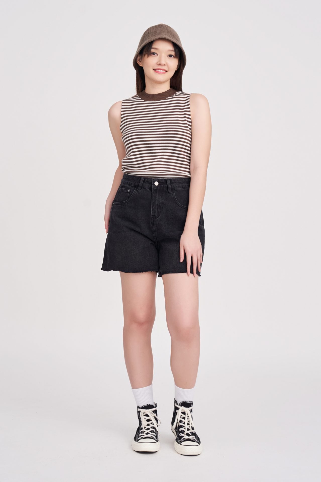 Denim High-Waisted Shorts - Black