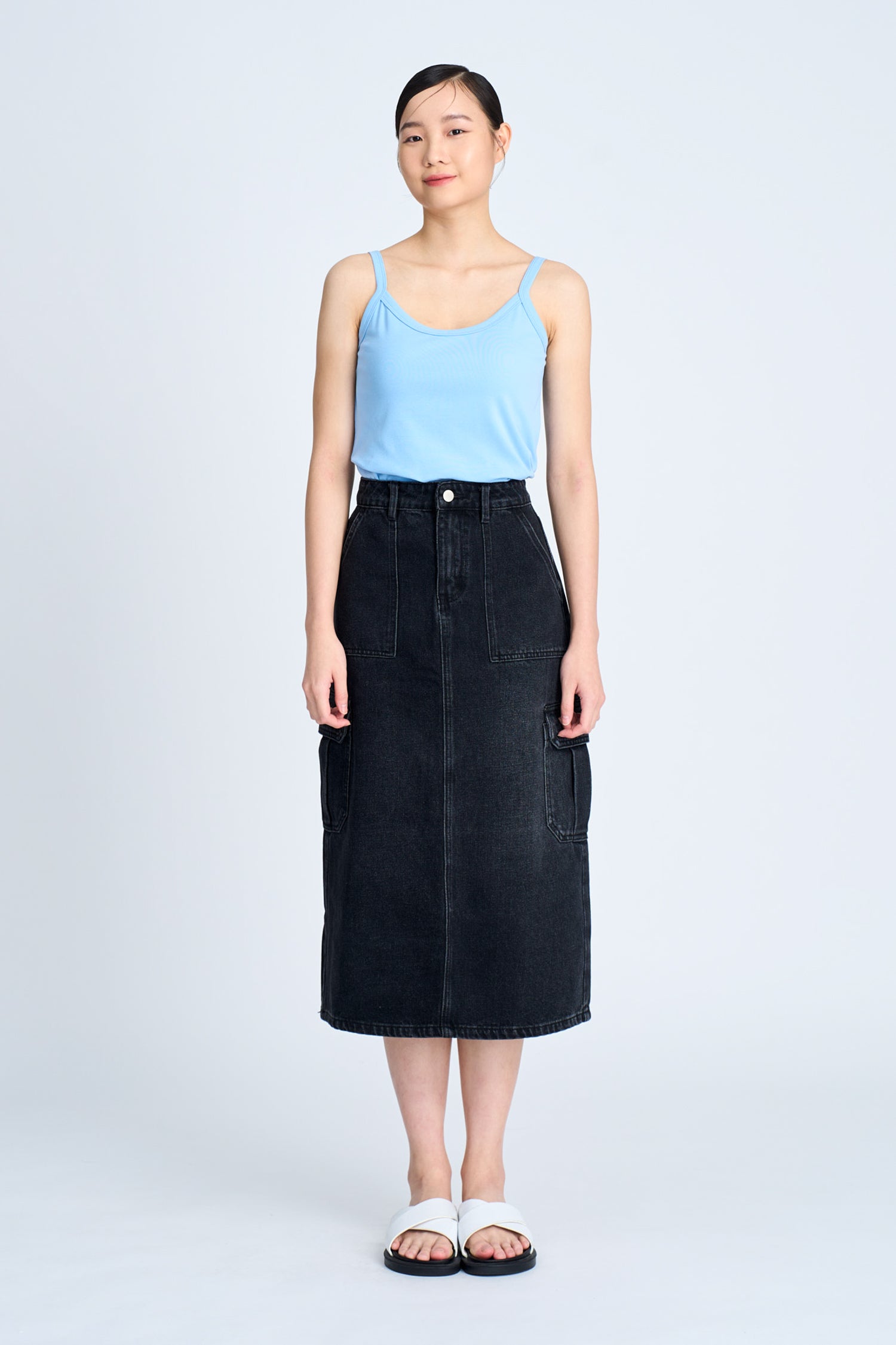 Denim Cargo Skirt - Black