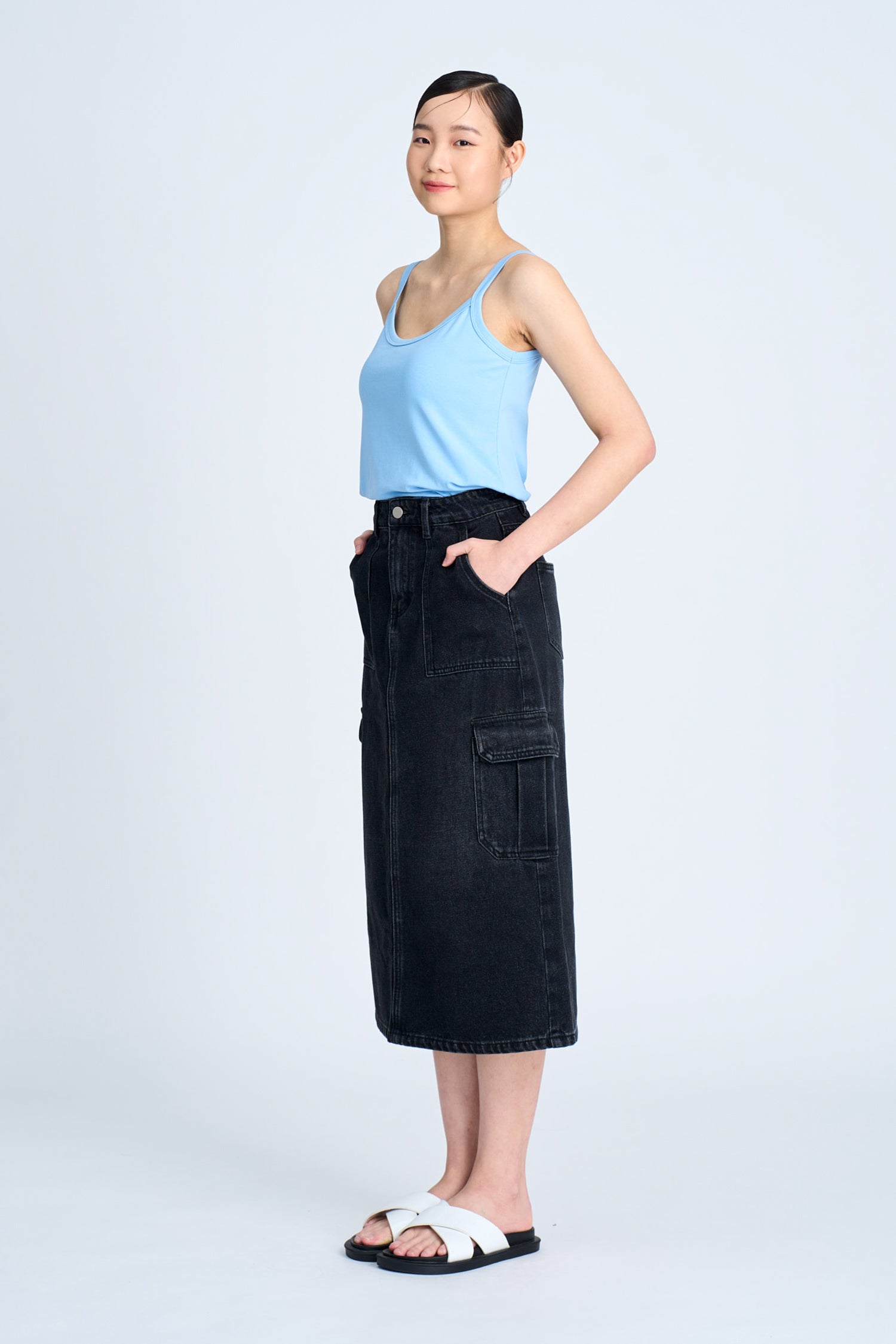 Denim Cargo Skirt - Black