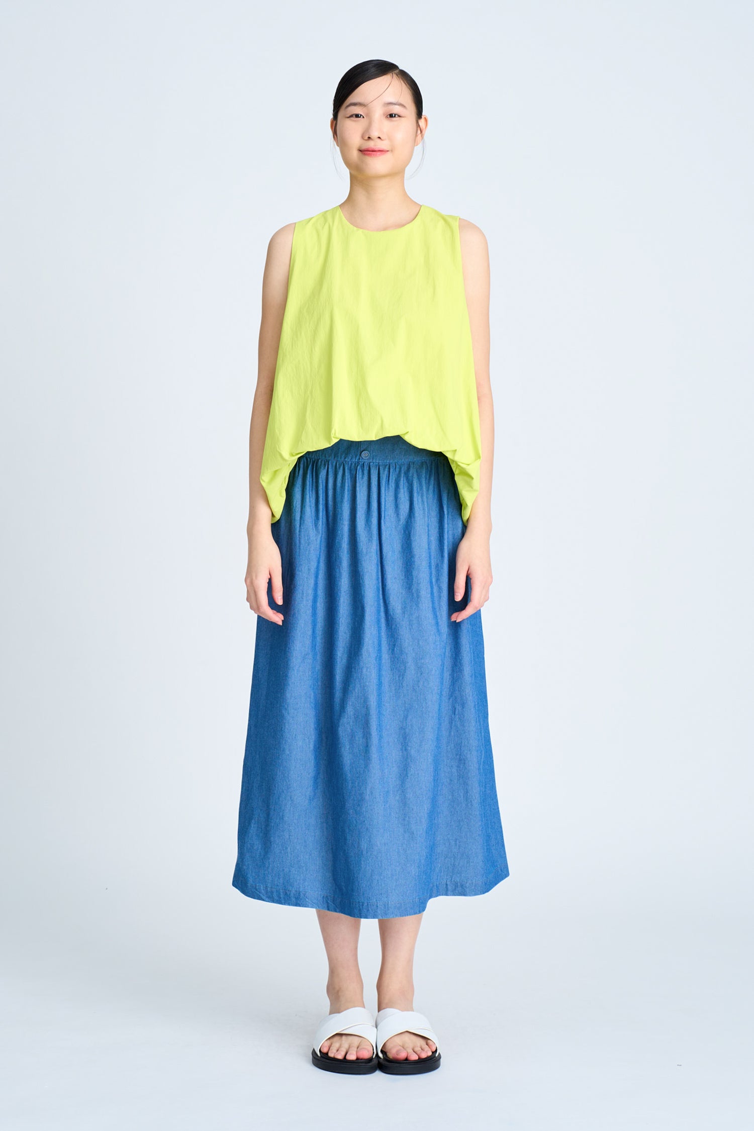 Gather Button Front Skirt - Denim