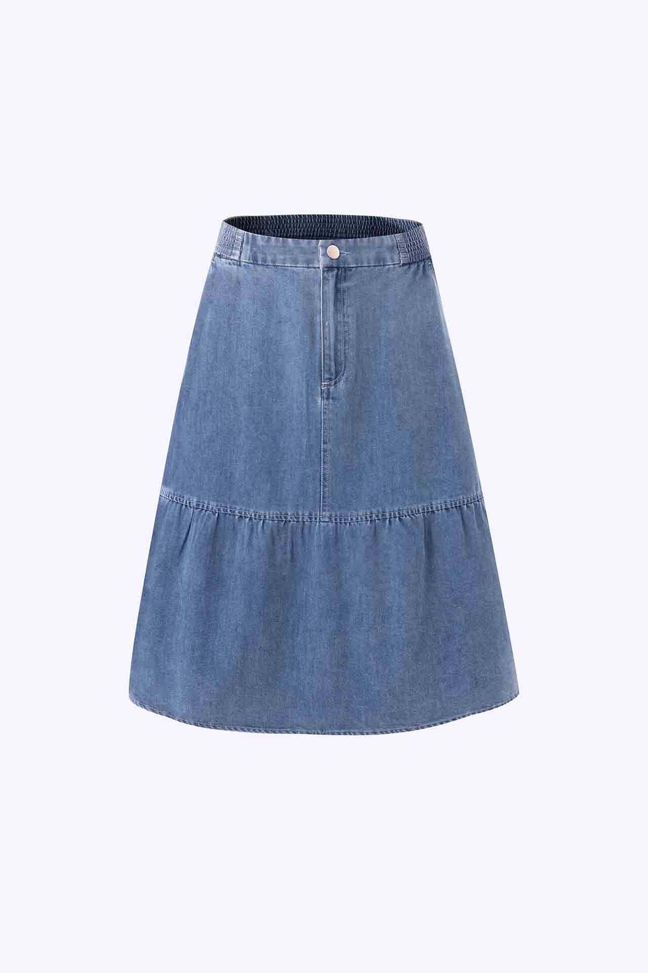 Denim Ruffle Hem Skirt - Denim