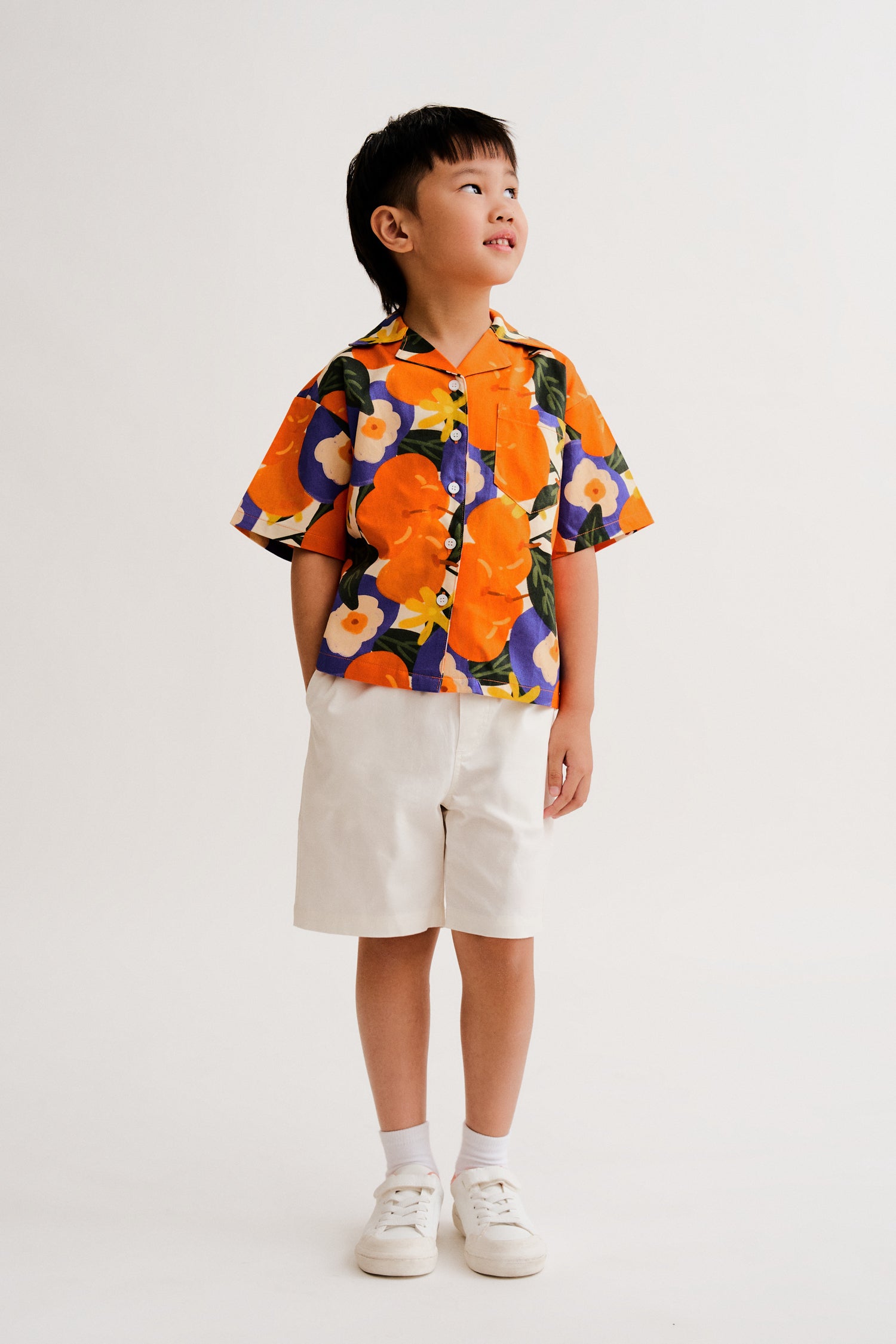 Mandarin Boys Shirt - Navy Floral