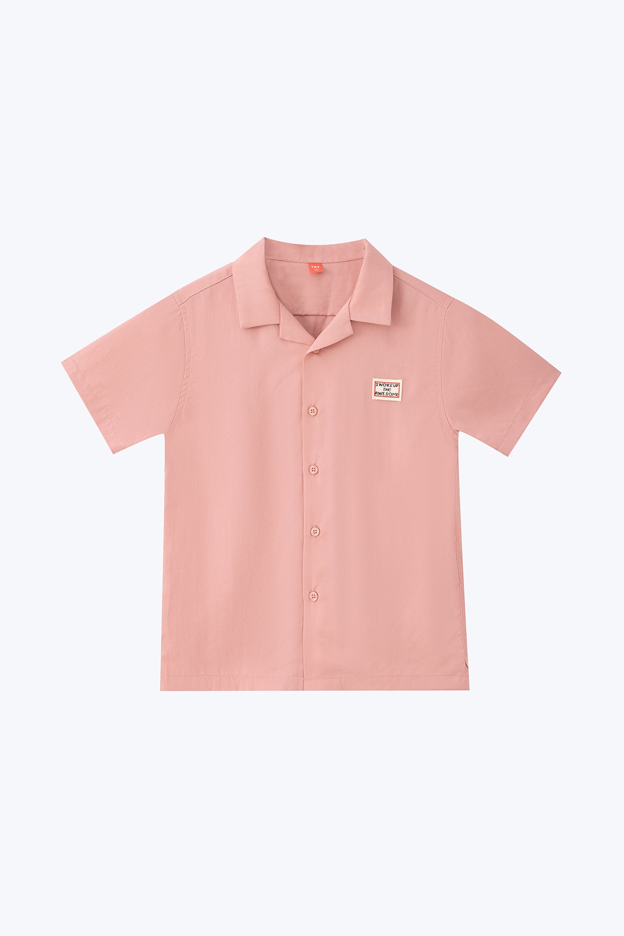 Open Collar Shirt with Badge - Pink