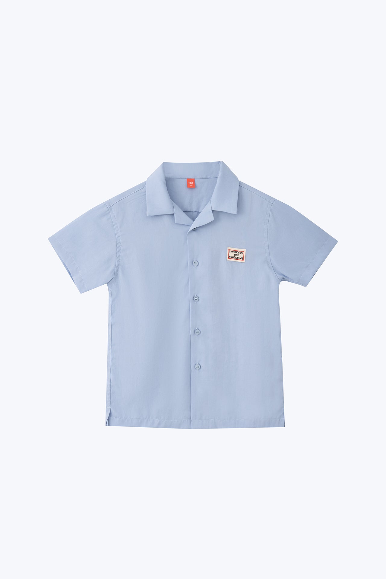 Open Collar Shirt with Badge - Baby Blue