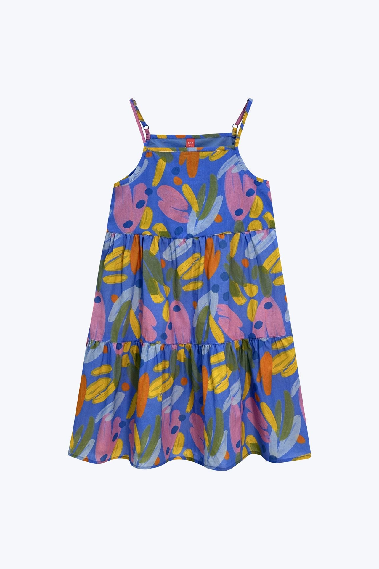 Printed Tier Abstract Dress - Abstract Blue